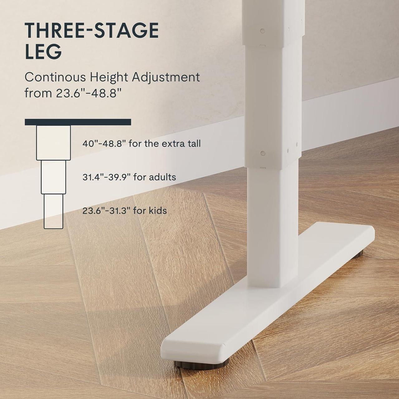 Alt view image 3 of 6 - FLEXISPOT E6 Essential 3 Stages Dual Motor Electric Standing Desk 55x28 Inch Whole-Piece Board Height Adjustable Desk Electric Sit Stand Desk(White Frame + White Desktop, 2 Packages)