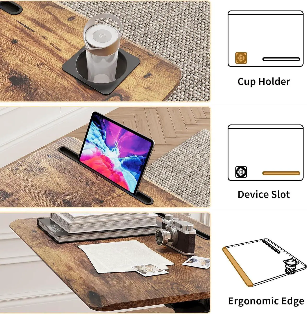 Alt view image 5 of 7 - JOY worker Mobile Standing Desk, 28 inch Small Height Adjustable Rolling Laptop Desk, Portable Sit Stand Desk with Lockable Wheels, Ergonomic Desktop Table for Home Office, Rustic Brown