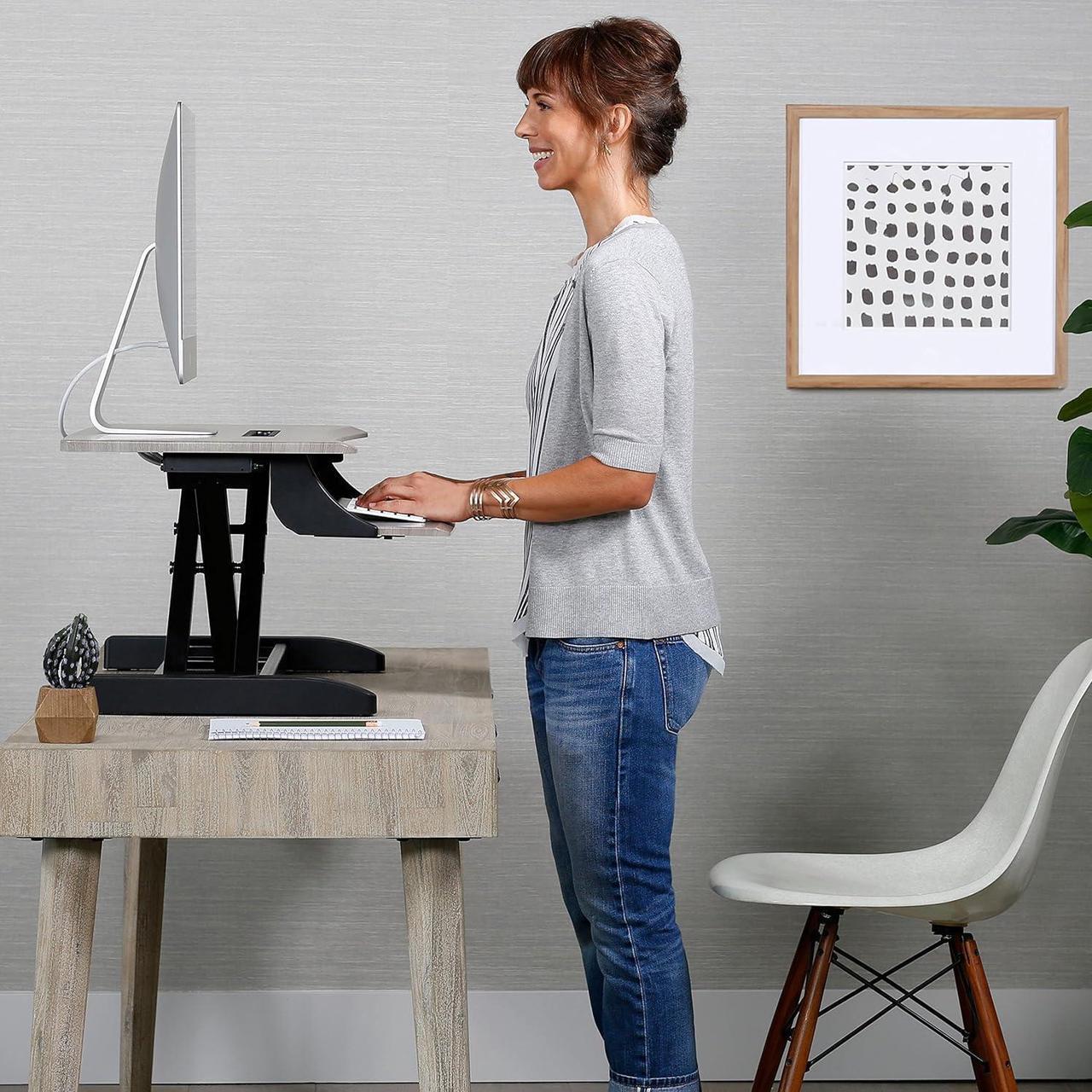 Alt view image 6 of 6 - Ergotron  WorkFit-Z Mini Small Standing Desk Converter, Laptop Sit Stand Desk Riser for Tabletops and Home Office  31 Inch Width, Grey Woodgrain