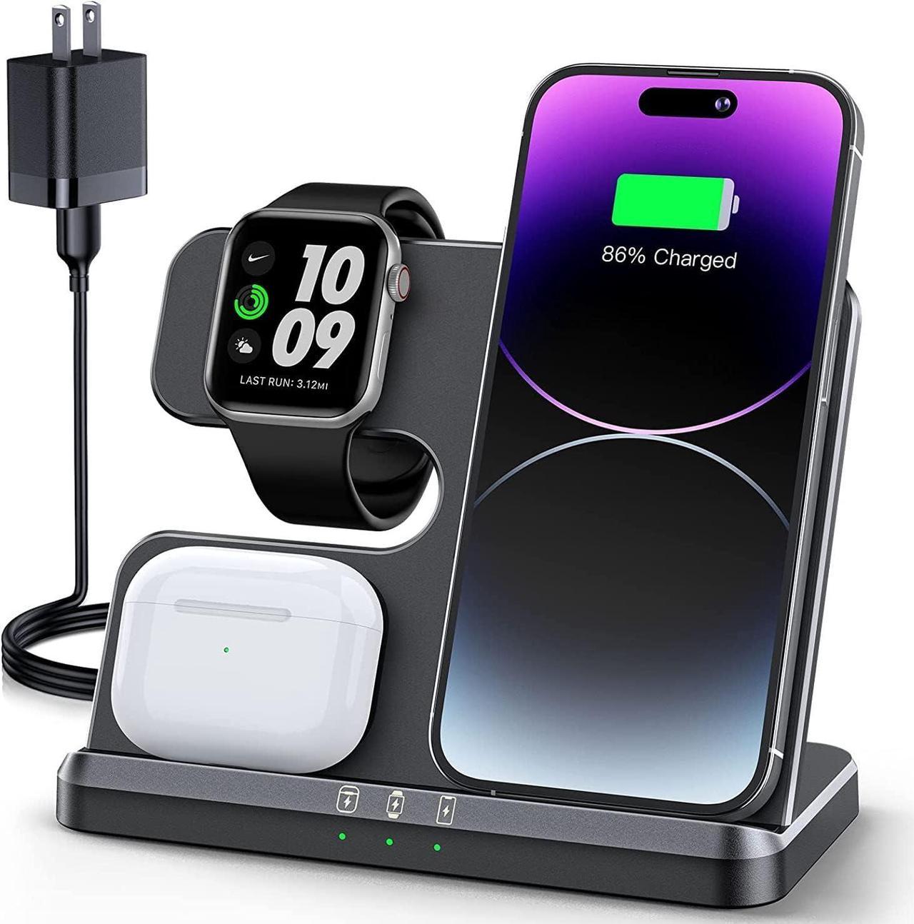 JARGOU 3 in 1 Charging Station for Apple Wireless Charger for iPhone 16 15 14 13 12 11 X 8 & for Apple Watch Charger Wireless Charging Station for Multiple Devices for AirPods 4 3 Pro