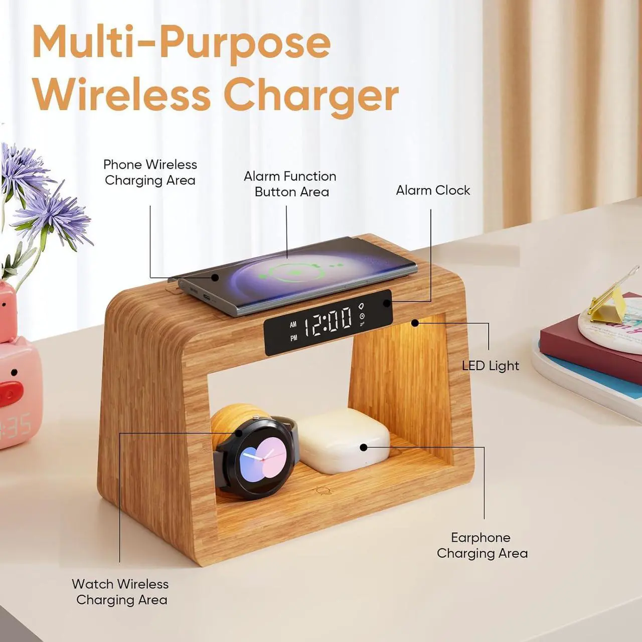 Alt view image 2 of 7 - Wireless Charger for Samsung Charging Station, Galaxy Wireless Charging Station Fast, Wireless Charging Docking Station for Samsung, for Samsung|Android Phone|Watch with Clock|Night Light