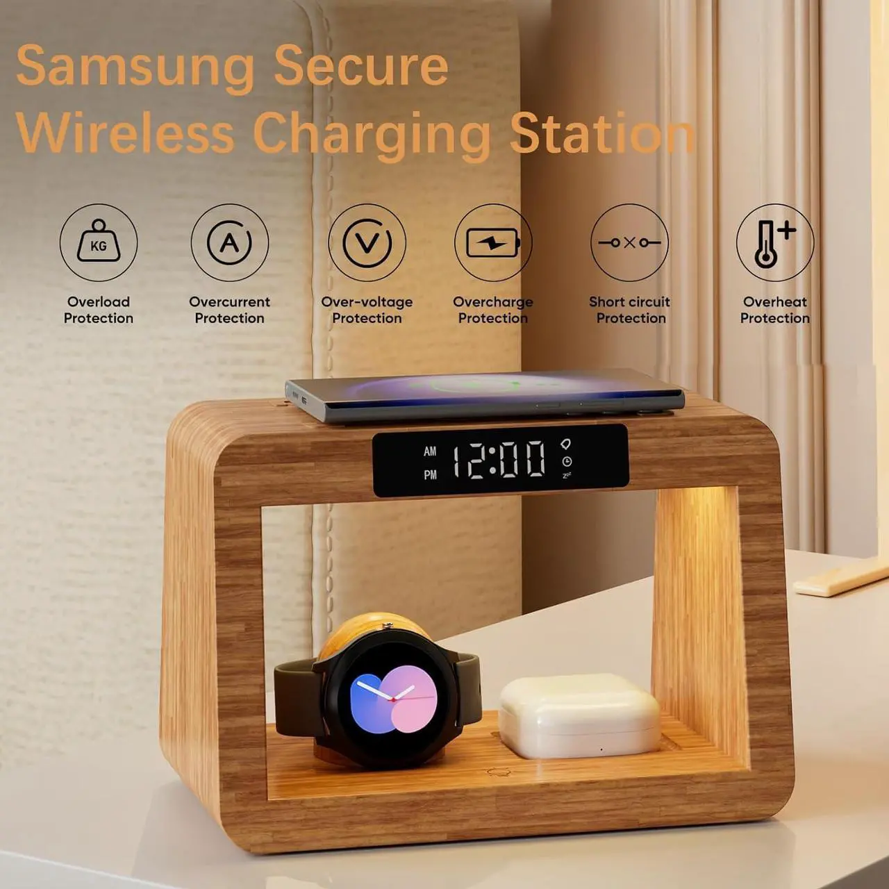 Alt view image 3 of 7 - Wireless Charger for Samsung Charging Station, Galaxy Wireless Charging Station Fast, Wireless Charging Docking Station for Samsung, for Samsung|Android Phone|Watch with Clock|Night Light