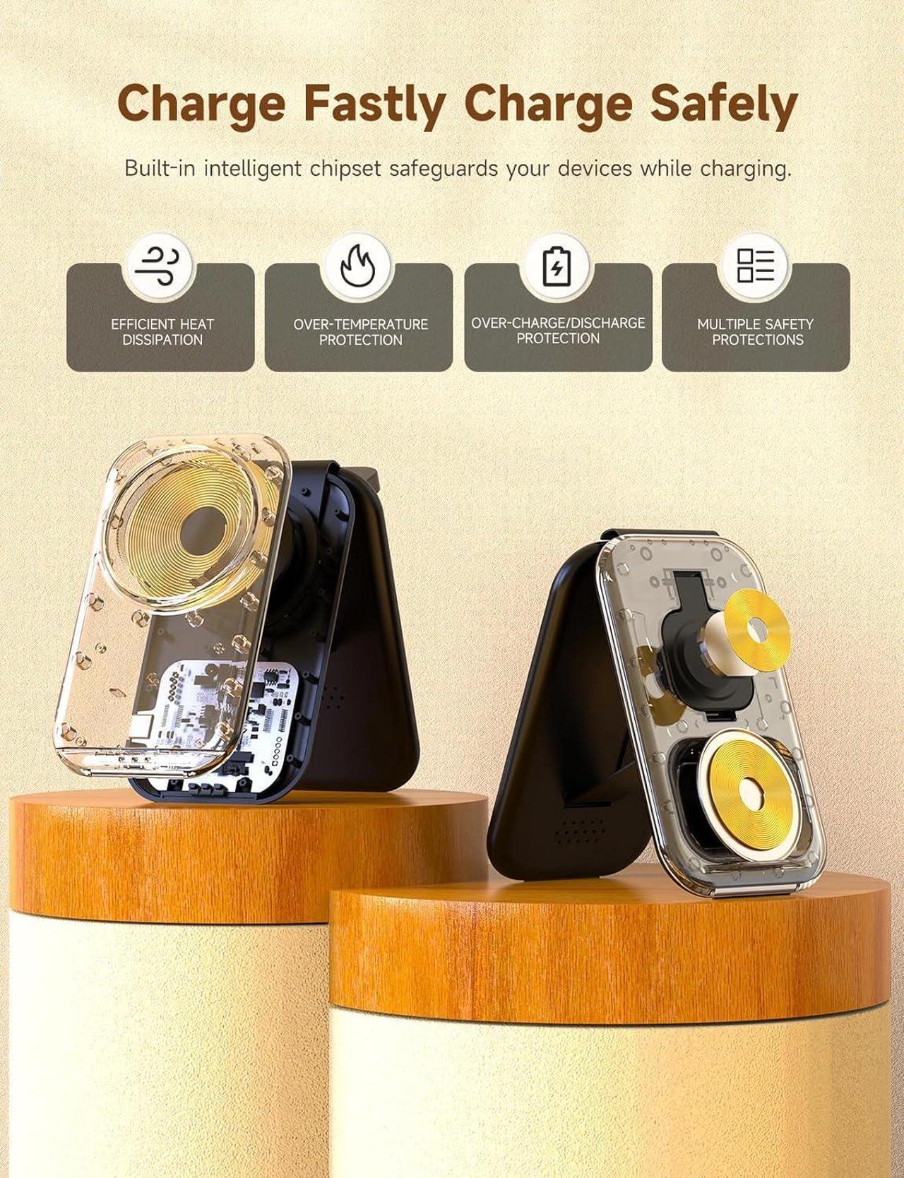 Alt view image 3 of 7 - 3 in 1 Magnetic Wireless Charging Station for Apple Device, Fast Mag-Safe Charger Stand, Travel Charging Pad for iPhone 15/14/13/12, iWatch Series 9-2, AirPods 3/2/Pro 2/Pro (Adapter Included)
