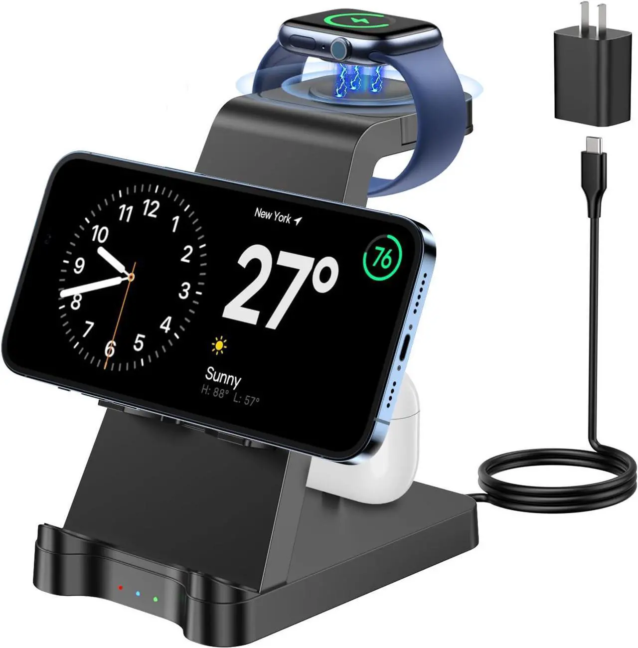 Main image of 3 in 1 Charging Station for  Products - Wireless Charging Station for Multiple Devices - Phone and Watch Charger Stand for iPhone 15/14/13/12/11 Series iWatch Series 1-9/Ultra AirPods