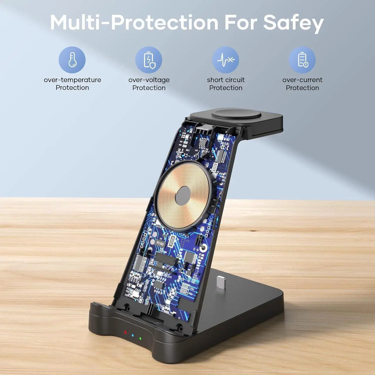 Alt view image 4 of 7 - 3 in 1 Charging Station for  Products - Wireless Charging Station for Multiple Devices - Phone and Watch Charger Stand for iPhone 15/14/13/12/11 Series iWatch Series 1-9/Ultra AirPods