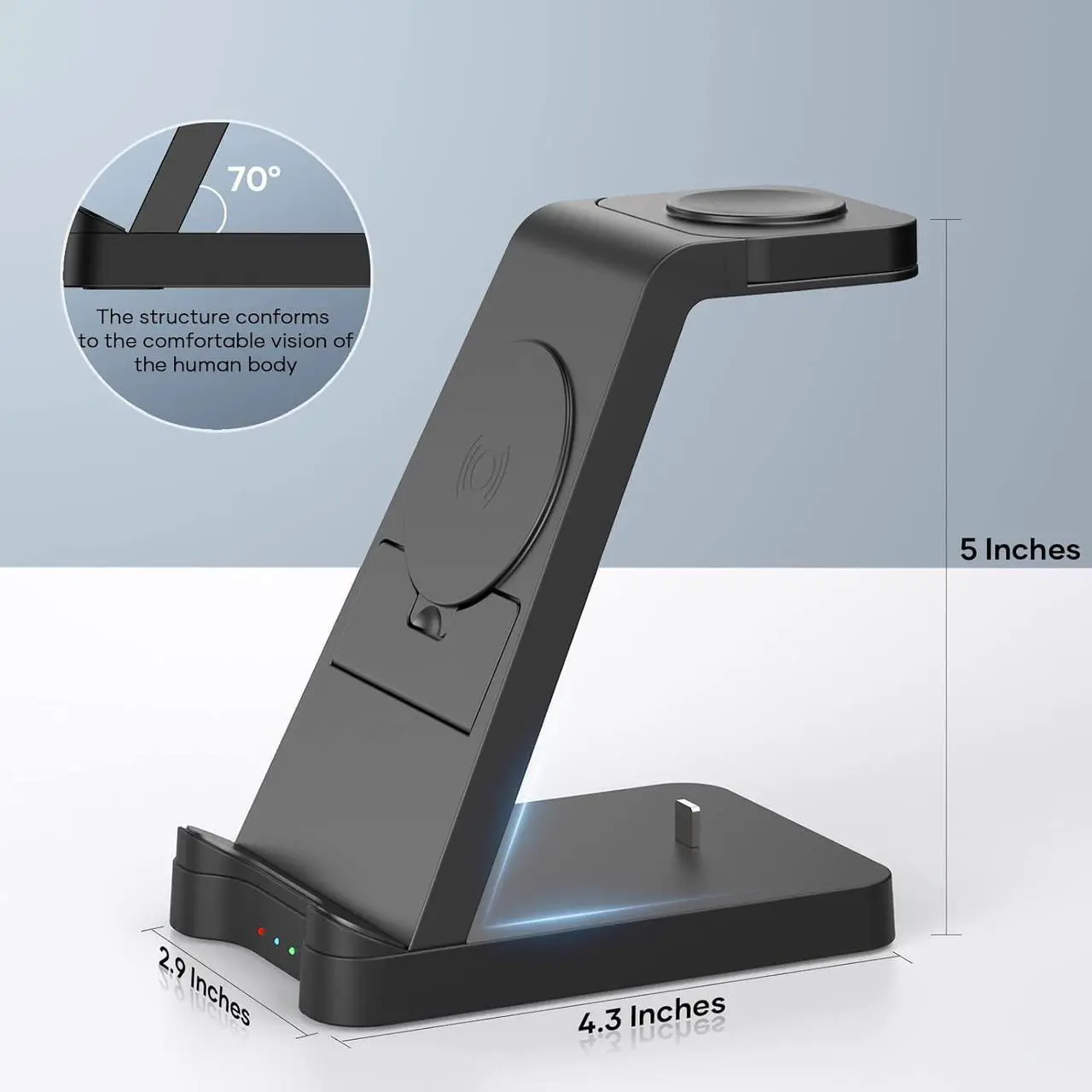 Alt view image 5 of 7 - 3 in 1 Charging Station for  Products - Wireless Charging Station for Multiple Devices - Phone and Watch Charger Stand for iPhone 15/14/13/12/11 Series iWatch Series 1-9/Ultra AirPods