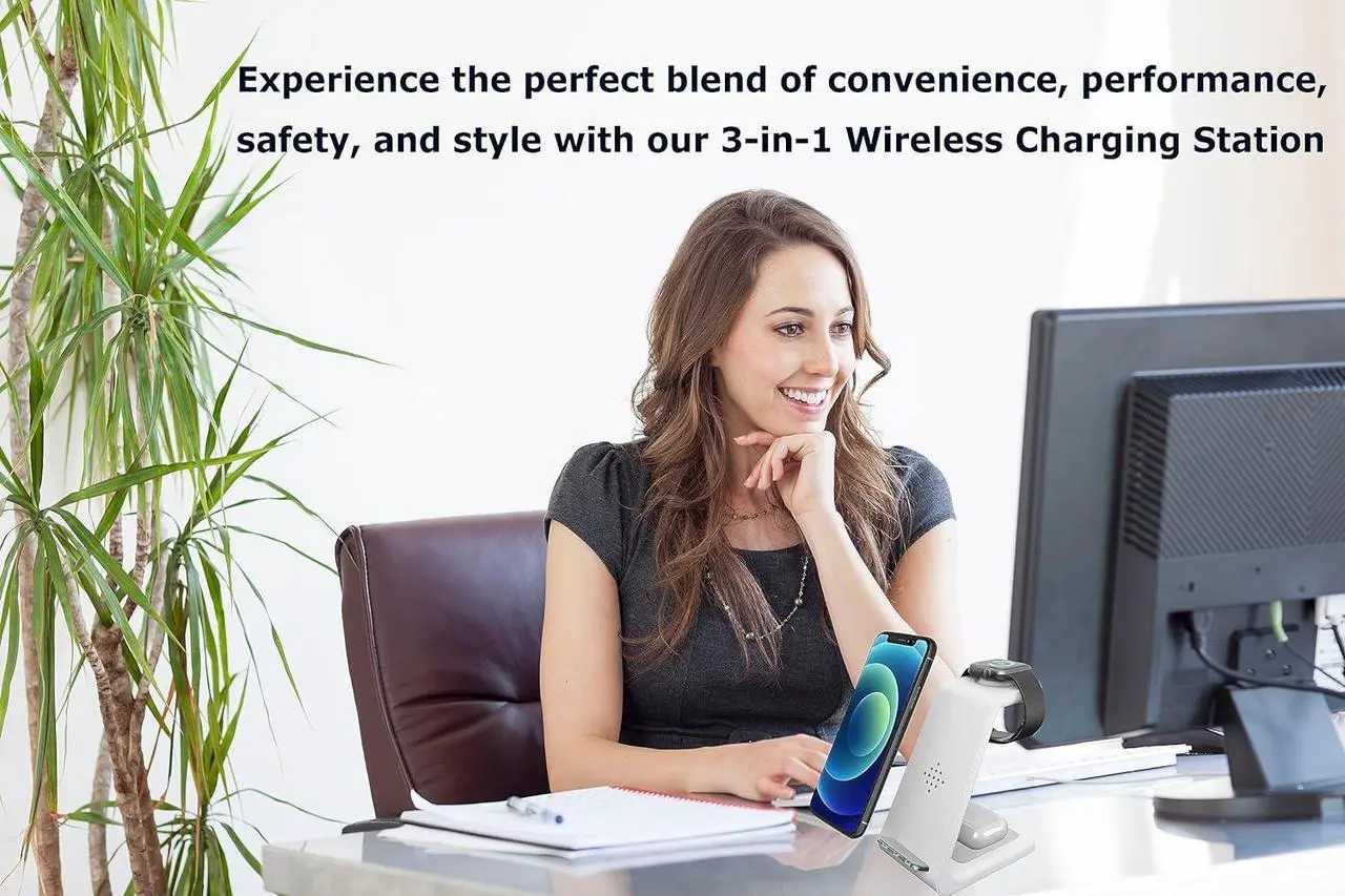 Alt view image 2 of 6 - Wireless Charger iPhone,3 in 1 Fast Wireless Charging Station Stand Dock for Apple Watch Ultra/8/7/6/SE/5/4/3/2,Airpods Pro,iPhone 15/15 Pro Max/14/13/12/11/X/Pixel 7/6 Phone,Women Men Father Gift