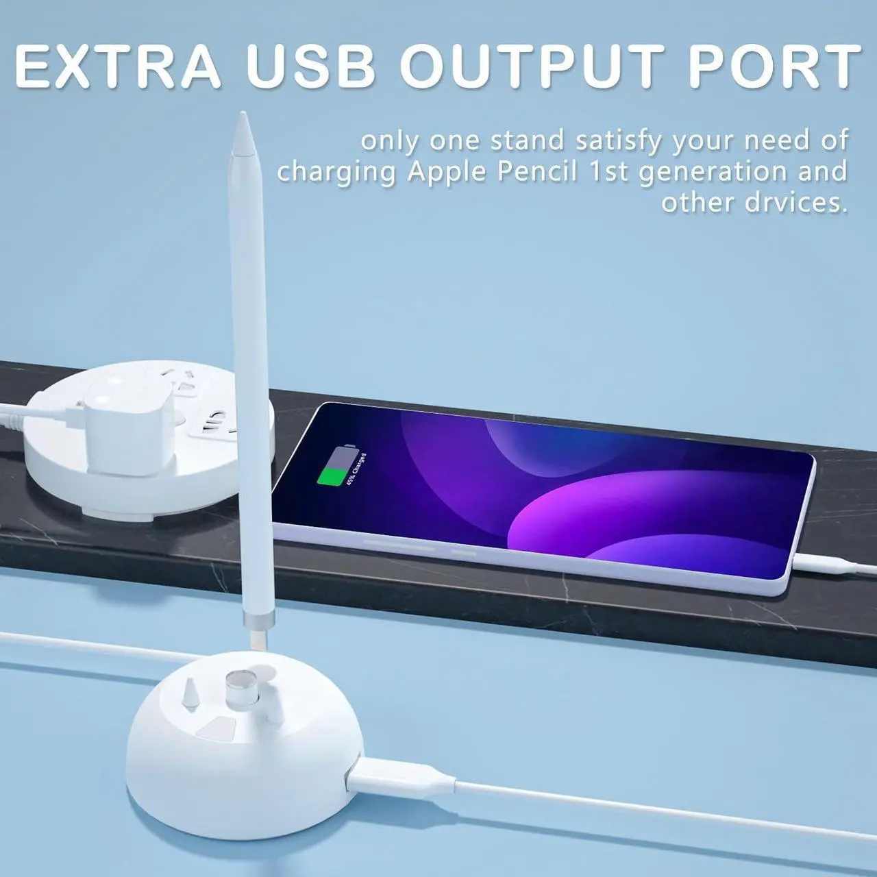 Alt view image 6 of 6 - Charging Stand Compatible with Apple Pencil 1st Generation - 3 in 1 iPad Pencil Charger Dock Holder with LED Light & Pencil Tips and Cap Holder - iPad Pen Charging Adapter with USB Port