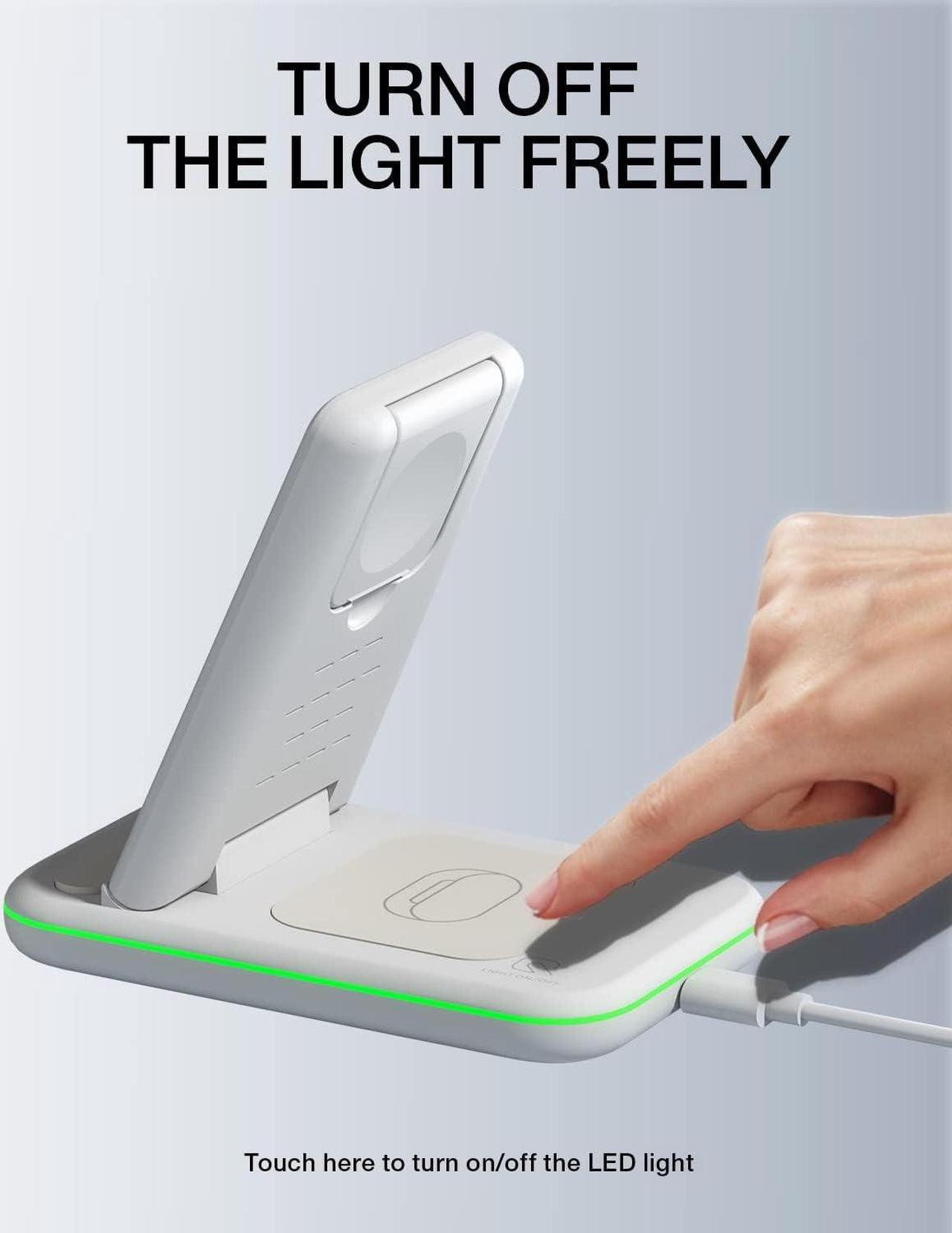 Alt view image 3 of 7 - Wireless Charging Station for Samsung Galaxy Phone/Watch/Buds, 3 in 1 Foldable Charging Stand for Samsung S24 S23/S22/S21/S20/Note20/10/Galaxy Watch6/5/4/3/Classic/Active Buds+/Live with 18W Adapter