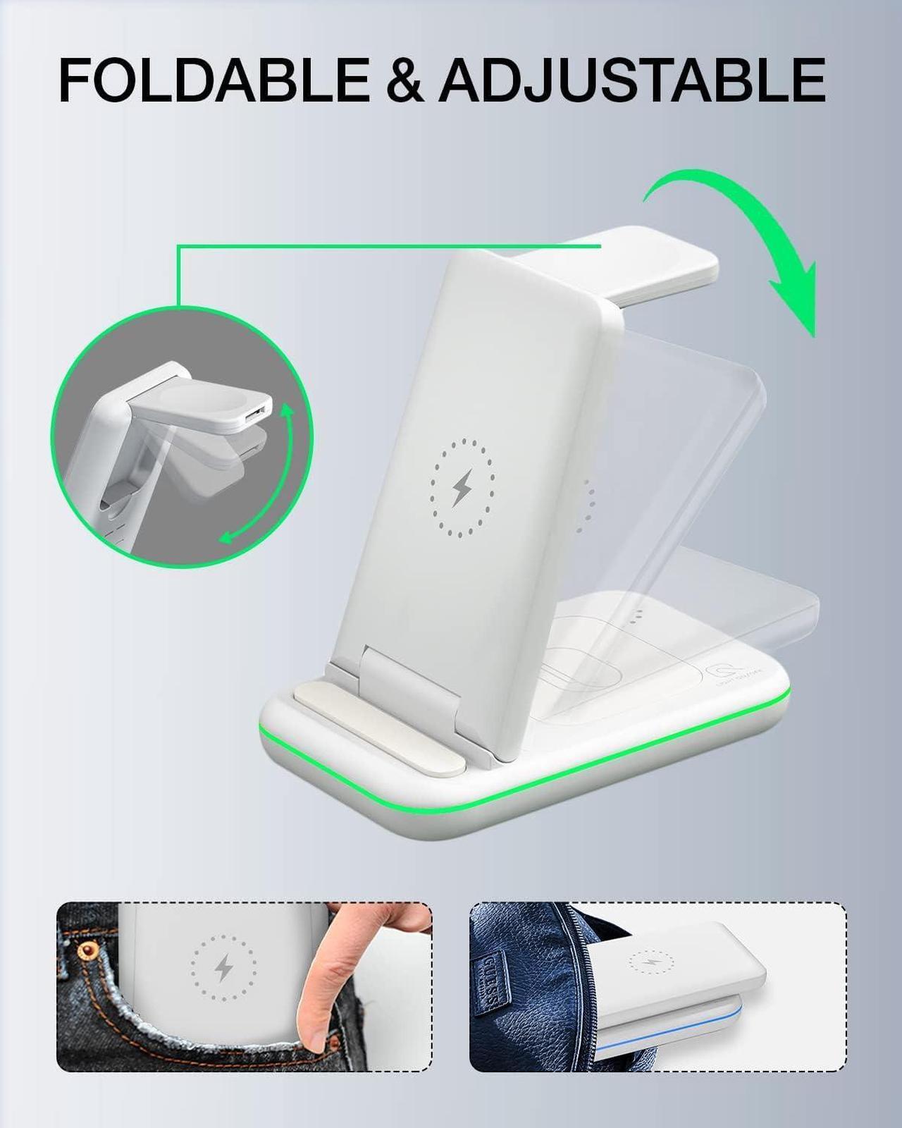 Alt view image 5 of 7 - Wireless Charging Station for Samsung Galaxy Phone/Watch/Buds, 3 in 1 Foldable Charging Stand for Samsung S24 S23/S22/S21/S20/Note20/10/Galaxy Watch6/5/4/3/Classic/Active Buds+/Live with 18W Adapter