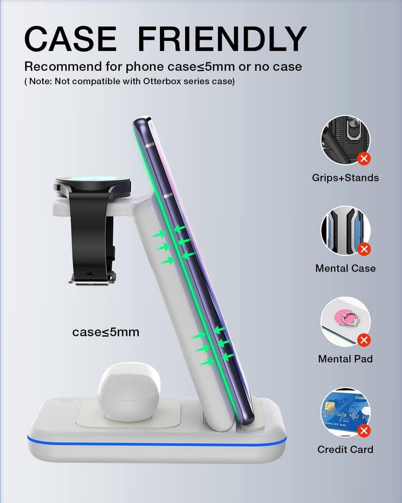 Alt view image 7 of 7 - Wireless Charging Station for Samsung Galaxy Phone/Watch/Buds, 3 in 1 Foldable Charging Stand for Samsung S24 S23/S22/S21/S20/Note20/10/Galaxy Watch6/5/4/3/Classic/Active Buds+/Live with 18W Adapter