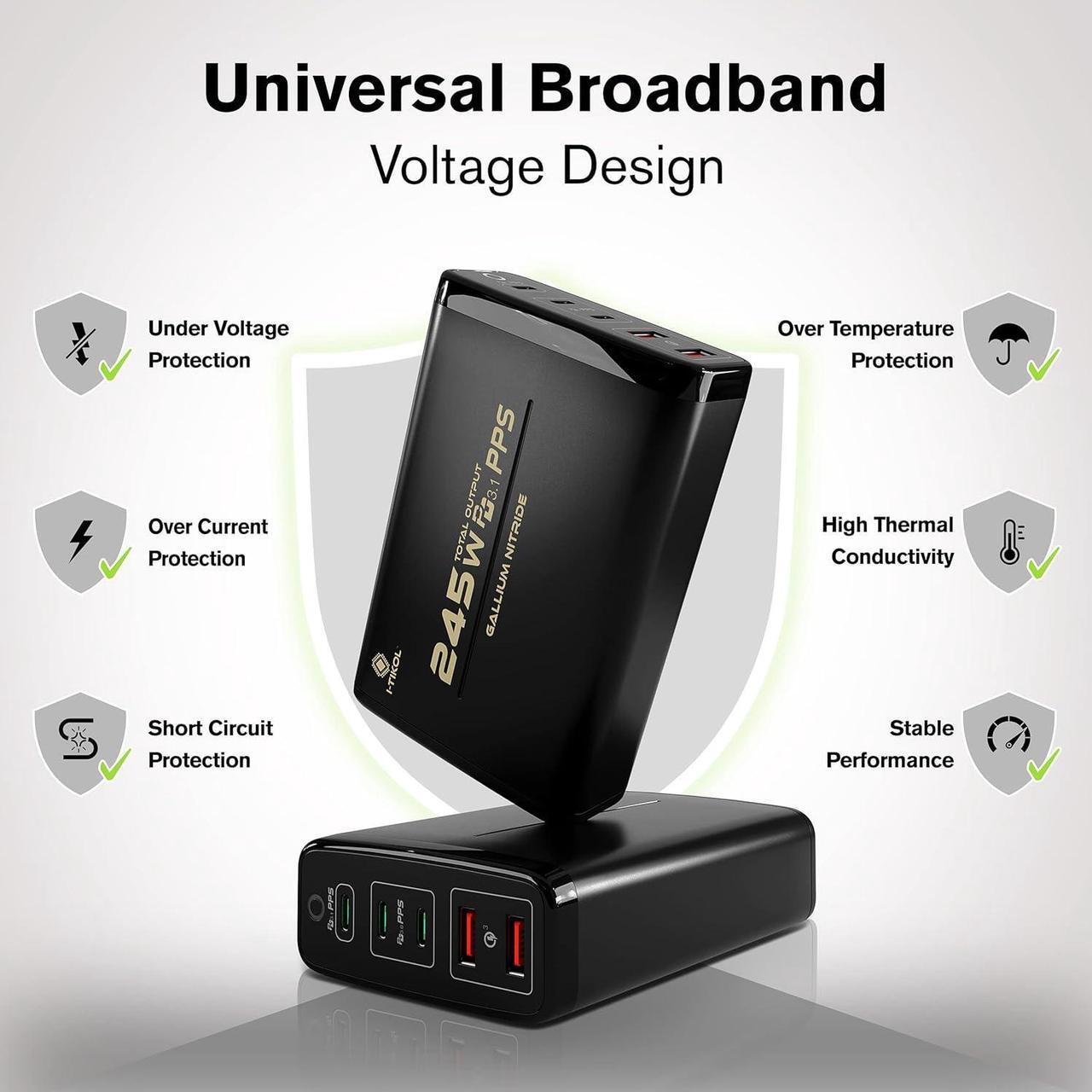 Alt view image 2 of 7 - 245W USB C Charger A2215 - USB C Charger Block - Desktop 5-Port GaN Charger 3 USB-C 2 USB-A - Powered USB Hub - Multiple Devices Support PD3.1/PPS/QC4+/QC3.0 for Phones Laptops