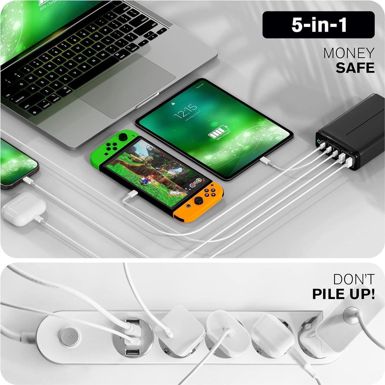 Alt view image 6 of 7 - 245W USB C Charger A2215 - USB C Charger Block - Desktop 5-Port GaN Charger 3 USB-C 2 USB-A - Powered USB Hub - Multiple Devices Support PD3.1/PPS/QC4+/QC3.0 for Phones Laptops
