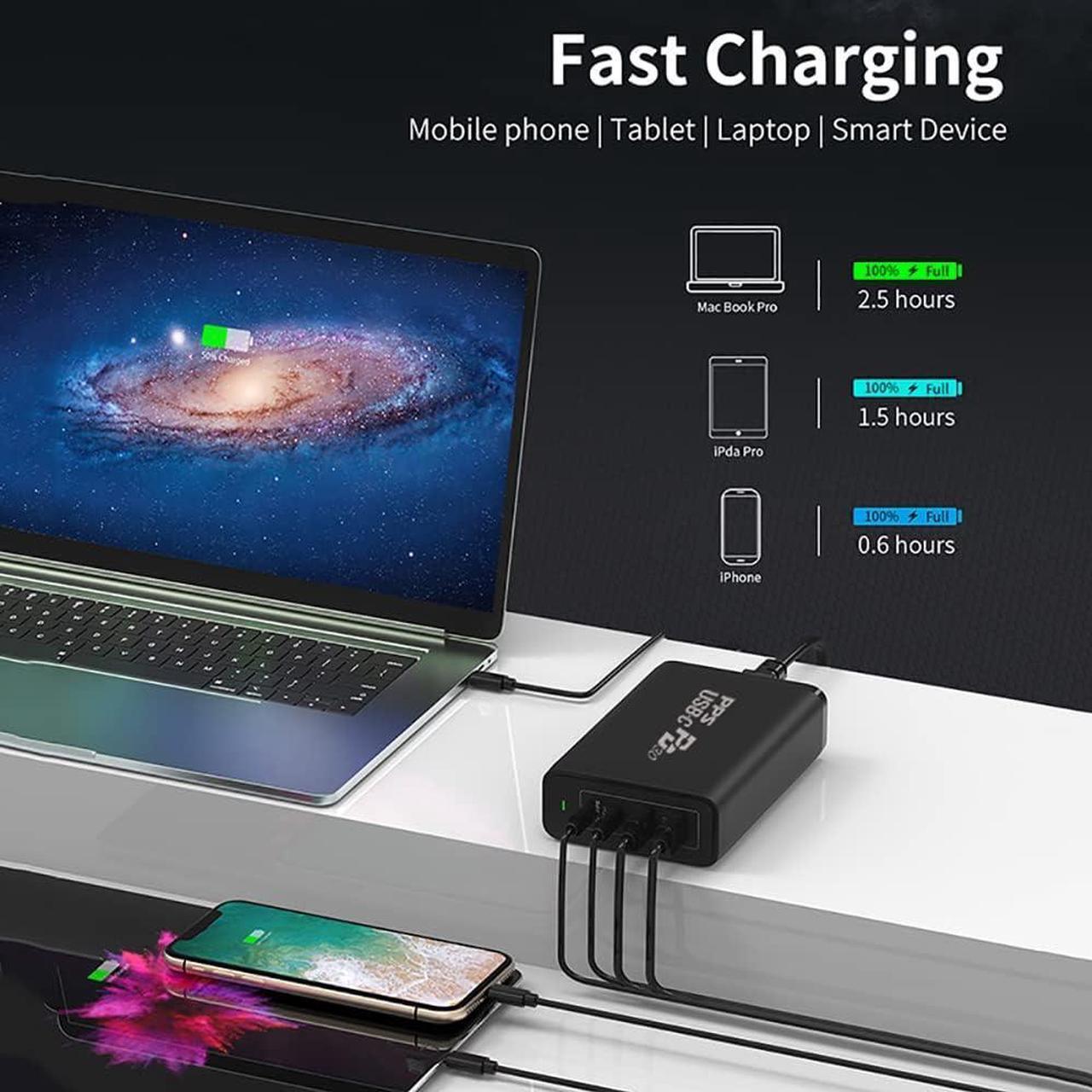 Alt view image 3 of 7 - 245W USB C Charger Station CHIPOFY GaN Tech 4-Port Desktop Charging Station Multiport Laptop PD Fast Charger for MacBook Pro Air iPhone 14 13 Pro Max  Galaxy and More