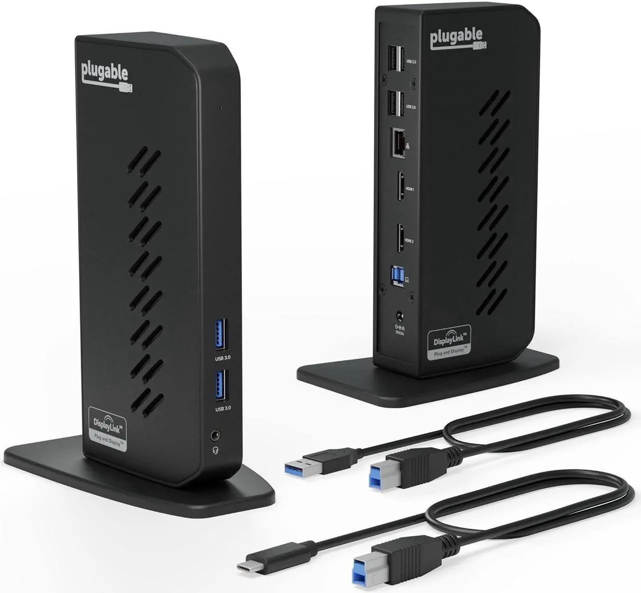 Main image of Plugable USB 3.0 and USB-C Universal Laptop Docking Station with 2 HDMI Ports for Windows, Mac, and ChromeOS (Gigabit Ethernet, Audio, 6 USB Ports)