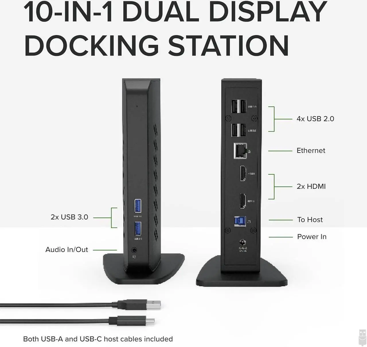 Alt view image 2 of 7 - Plugable USB 3.0 and USB-C Universal Laptop Docking Station with 2 HDMI Ports for Windows, Mac, and ChromeOS (Gigabit Ethernet, Audio, 6 USB Ports)