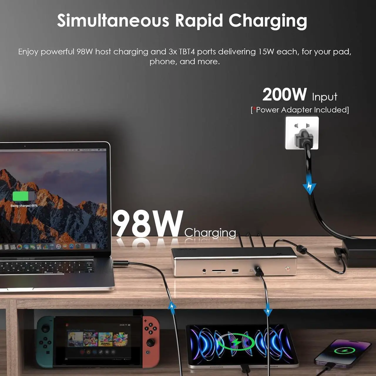 Alt view image 6 of 7 - WAVLINK Thunderbolt 4 Dock with 100W Charging, Displaylink Docking Station Quad 4K@60Hz Monitors,3 Thunderbolt 4 Ports, 2.5G Ethernet, USB C Docking Station for Mac and PC,Displaylink Driver Required