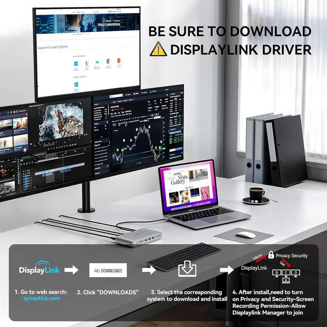 Alt view image 6 of 7 - Minisopuru Upgrade DisplayLink Docking Station Triple Monitor with 140W Power Adapter,45W Charging,USB C Docking Station for MacBook M3/M2/M1/Windows/Thunderbolt 4 (3XHDMI,2X DisplayPort,5X USB,TF/SD)