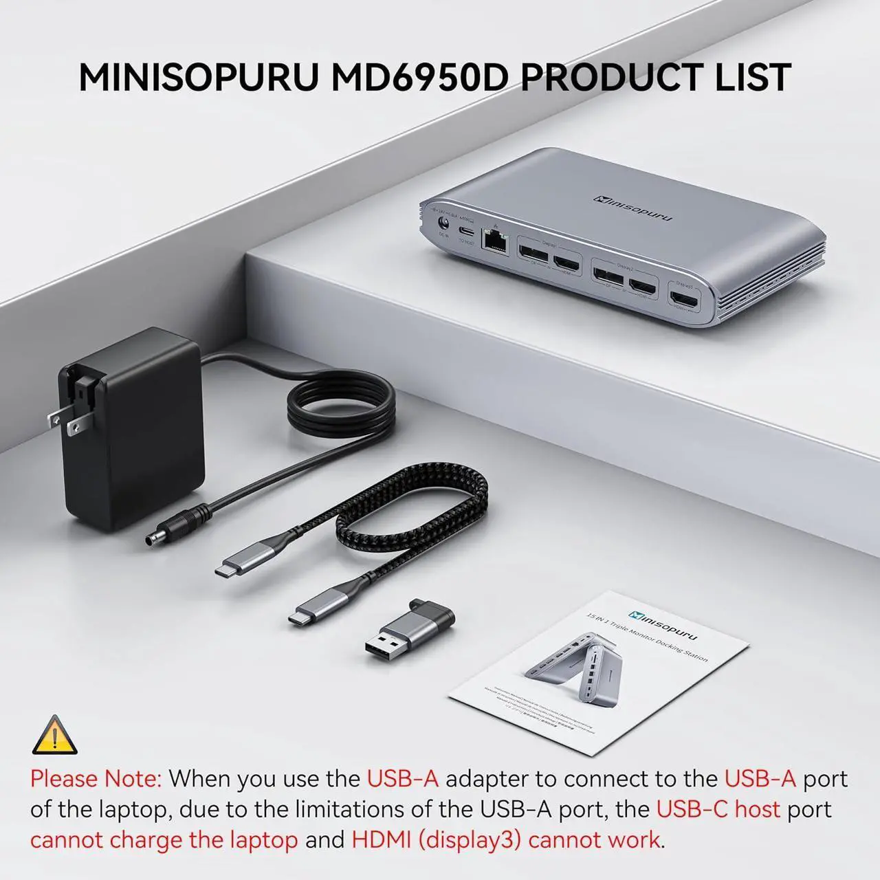 Alt view image 7 of 7 - Minisopuru Upgrade DisplayLink Docking Station Triple Monitor with 140W Power Adapter,45W Charging,USB C Docking Station for MacBook M3/M2/M1/Windows/Thunderbolt 4 (3XHDMI,2X DisplayPort,5X USB,TF/SD)