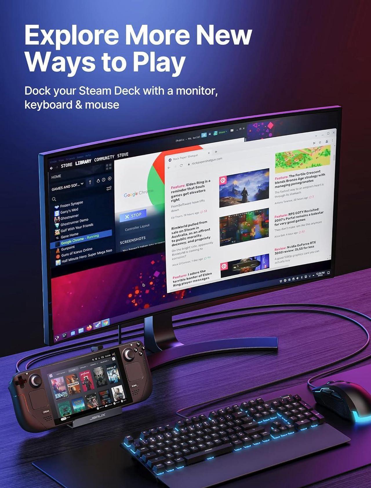 Alt view image 3 of 7 - JSAUX Docking Station for Steam Deck/ROG Ally, 5-in-1 Steam Deck Dock with HDMI 2.0 4K@60Hz, 100Mbps Ethernet, Dual USB-A 2.0 and 100W USB-C Charging Compatible with Steam Deck OLED-HB0602