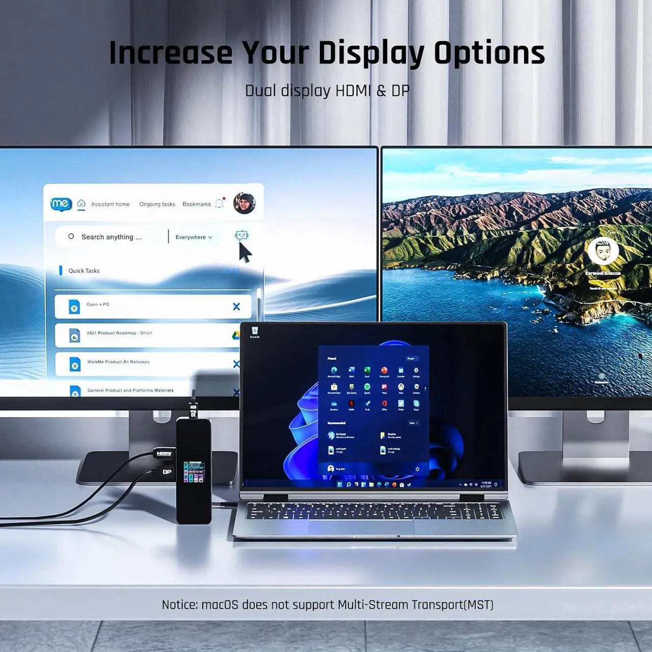 Alt view image 4 of 7 - DOCKCASE Visual Smart USB C Hub (10-in-1) with 4K@60Hz HDMI and DP, Gigabit Ethernet, 1 USB-C and 3 USB-A Ports, 100w PD Power Delivery, UHS-II TF/SD Card Slot for MacBook Air/Pro, XPS, and More