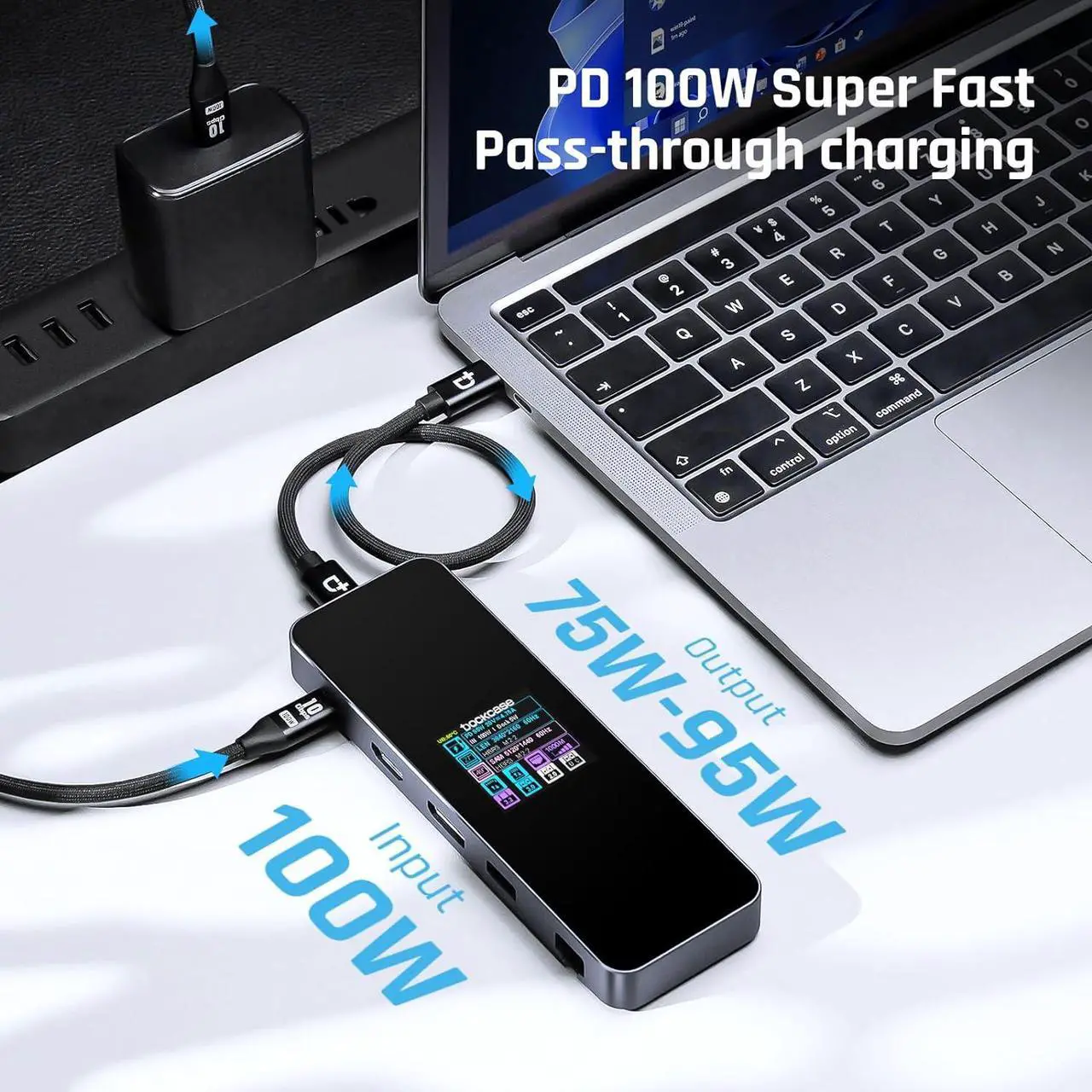 Alt view image 5 of 7 - DOCKCASE Visual Smart USB C Hub (10-in-1) with 4K@60Hz HDMI and DP, Gigabit Ethernet, 1 USB-C and 3 USB-A Ports, 100w PD Power Delivery, UHS-II TF/SD Card Slot for MacBook Air/Pro, XPS, and More