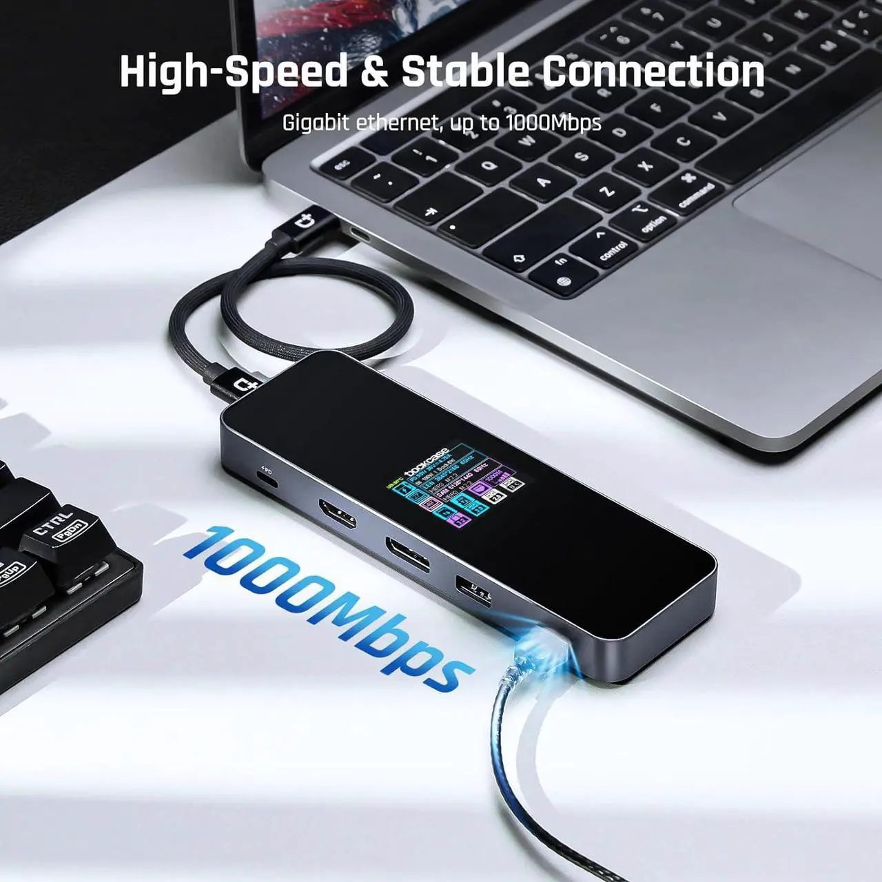 Alt view image 7 of 7 - DOCKCASE Visual Smart USB C Hub (10-in-1) with 4K@60Hz HDMI and DP, Gigabit Ethernet, 1 USB-C and 3 USB-A Ports, 100w PD Power Delivery, UHS-II TF/SD Card Slot for MacBook Air/Pro, XPS, and More