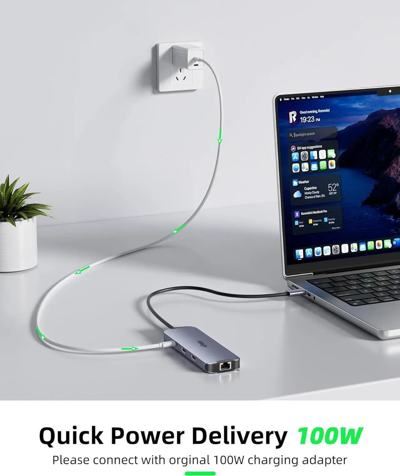Alt view image 6 of 7 - USB C Hub Docking Station Dual Monitor, USB C to 2 HDMI 4K 60Hz with Ethernet, 100W Charing and USB3.0, USB-C Hub Compatible for HP MacBook Pro Air, 2 HDMI Adapter Type C Laptop Docking Station