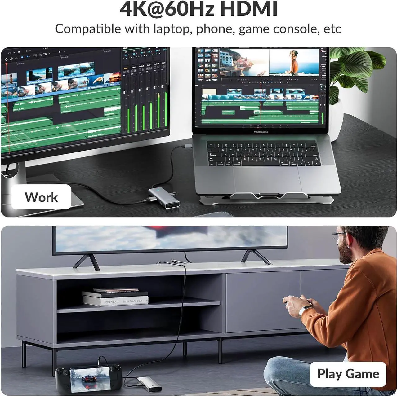 Alt view image 4 of 7 - USB C HUB Multiport Adapter, SETMSPACE USB Type C HUB with Ethernet, 4K@60Hz HDMI, USB 3.0 Port, TF SD Card Reader and 100W PD, USB C Dongle for Laptop Tablet and Phone