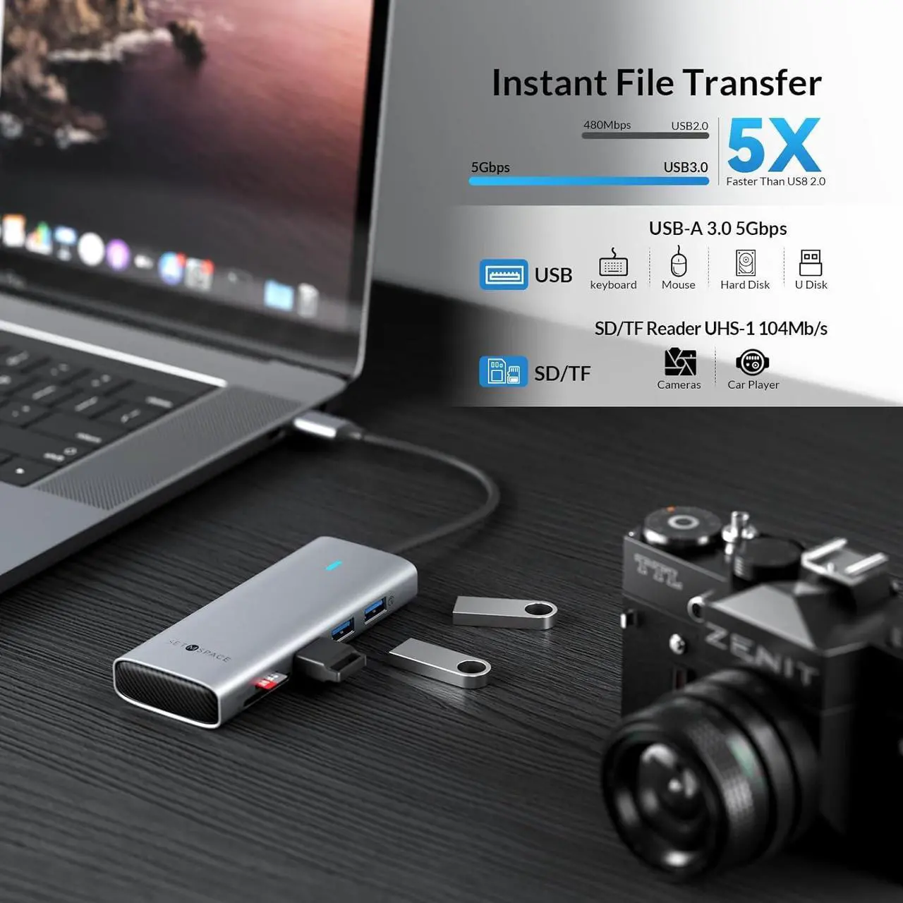 Alt view image 6 of 7 - USB C HUB Multiport Adapter, SETMSPACE USB Type C HUB with Ethernet, 4K@60Hz HDMI, USB 3.0 Port, TF SD Card Reader and 100W PD, USB C Dongle for Laptop Tablet and Phone