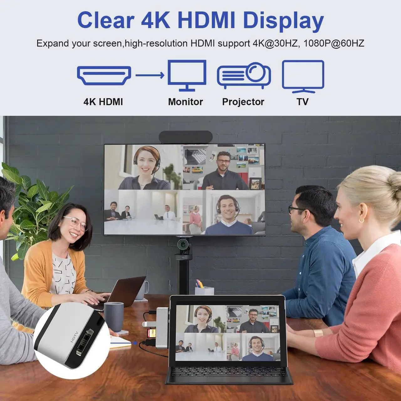 Alt view image 5 of 7 - Surface USB Hub Docking Station - 4K HDMI, USB-C Thunderbolt 4 (8K Video+Data+100W PD), USB 3.0 x2, SD TF Card Slot, for Surface Pro 11/10/9/X