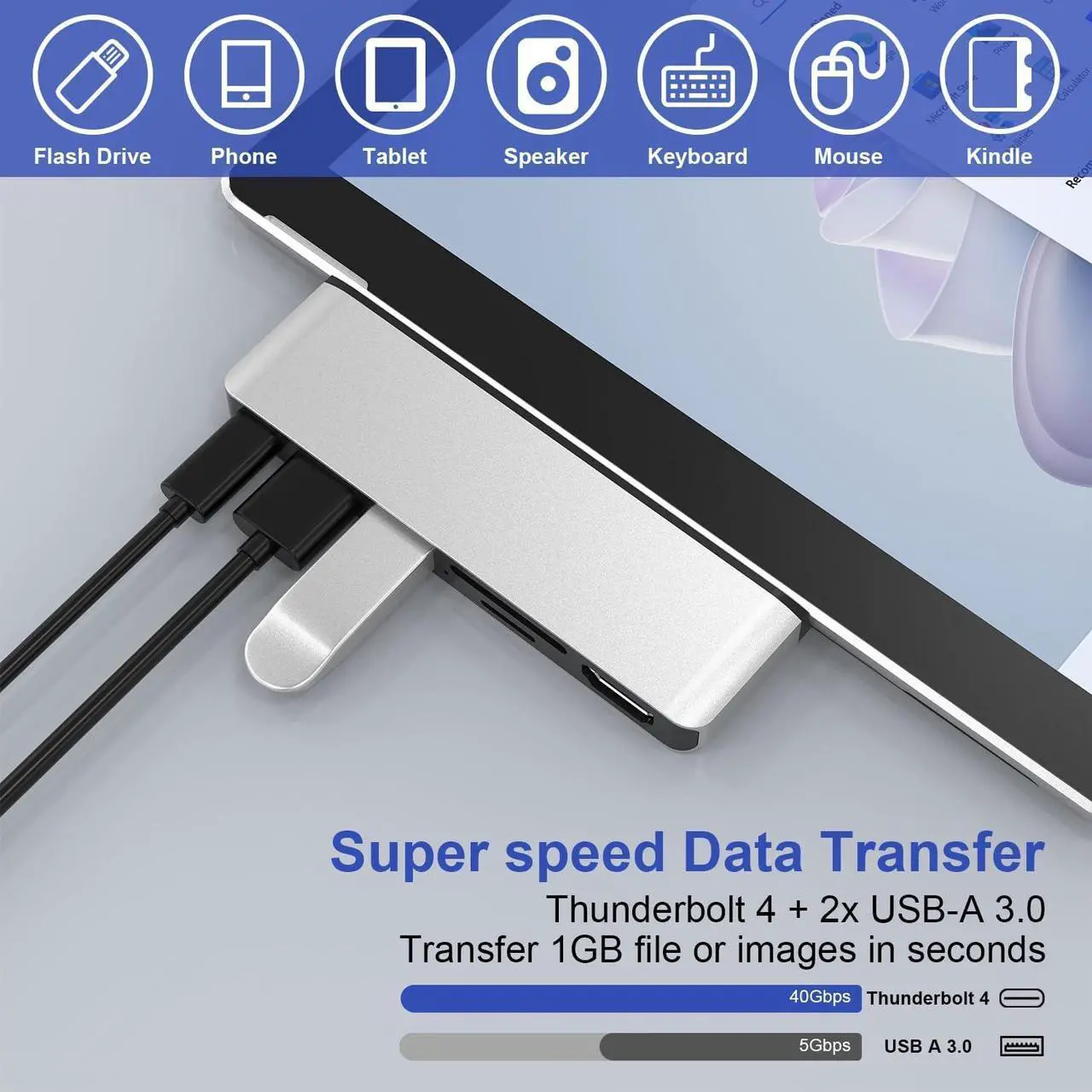 Alt view image 6 of 7 - Surface USB Hub Docking Station - 4K HDMI, USB-C Thunderbolt 4 (8K Video+Data+100W PD), USB 3.0 x2, SD TF Card Slot, for Surface Pro 11/10/9/X