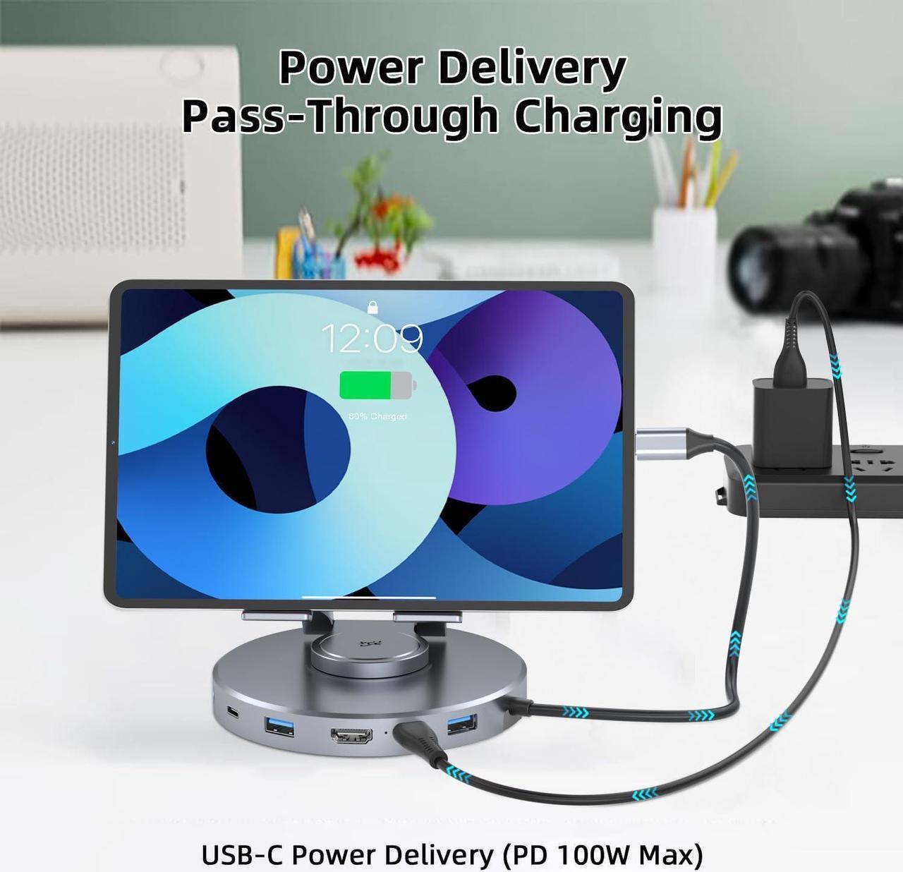 Alt view image 5 of 6 - YCE 6 in 1 Docking Station for Steam Deck and ROG,with 4K@60Hz,100W PD,Audio,USB A,USB C Rotatable Folding Type-C Tablet Stand Holder for iPad,Steam Deck,ROG Ally,Phone