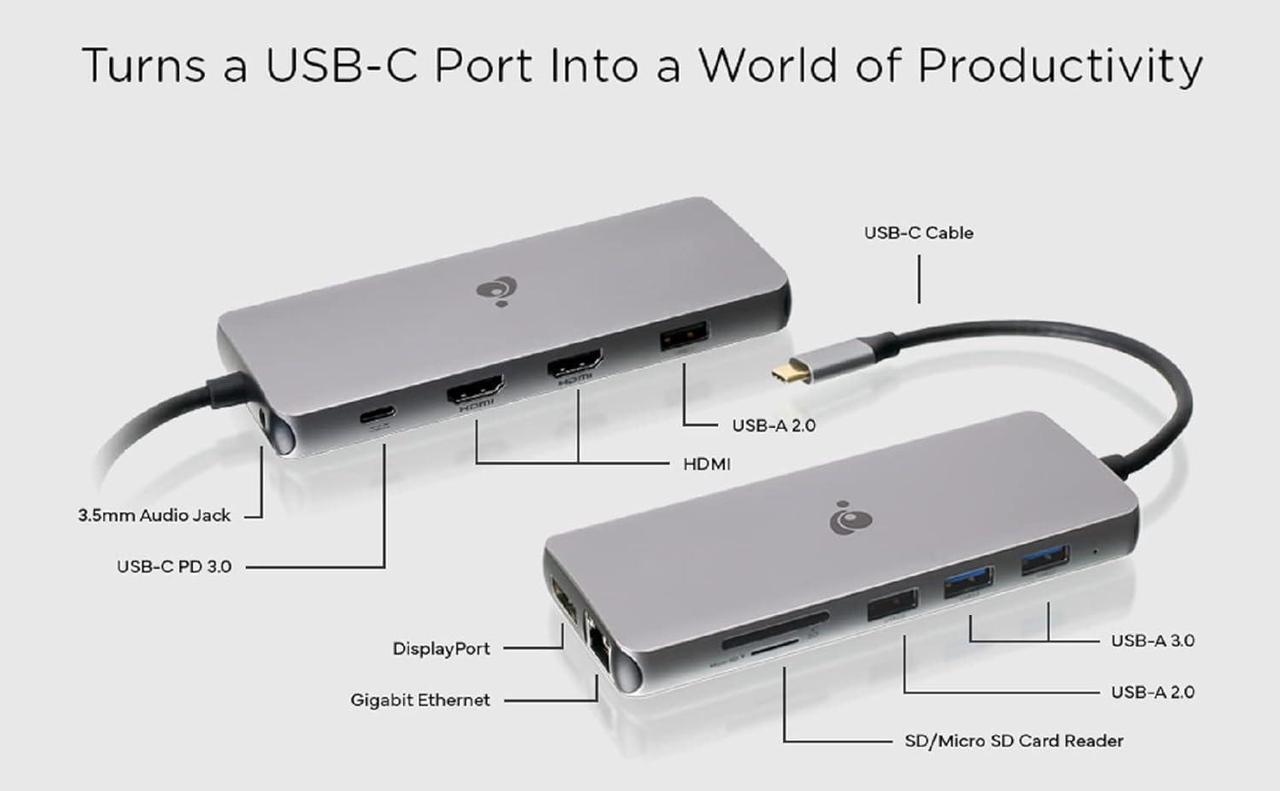 Alt view image 5 of 7 - IOGEAR USB-C Triple Display Dock Station - 4K 60Hz - 2 HDMI - 1 DisplayPort - 2 USB 2-2 USB 3 - Ethernet - 3.5mm Audio - USB-C 100W PD - MacBook Pro/Air Thunderbolt 3 - Type C Laptop - GUD3C4K3P