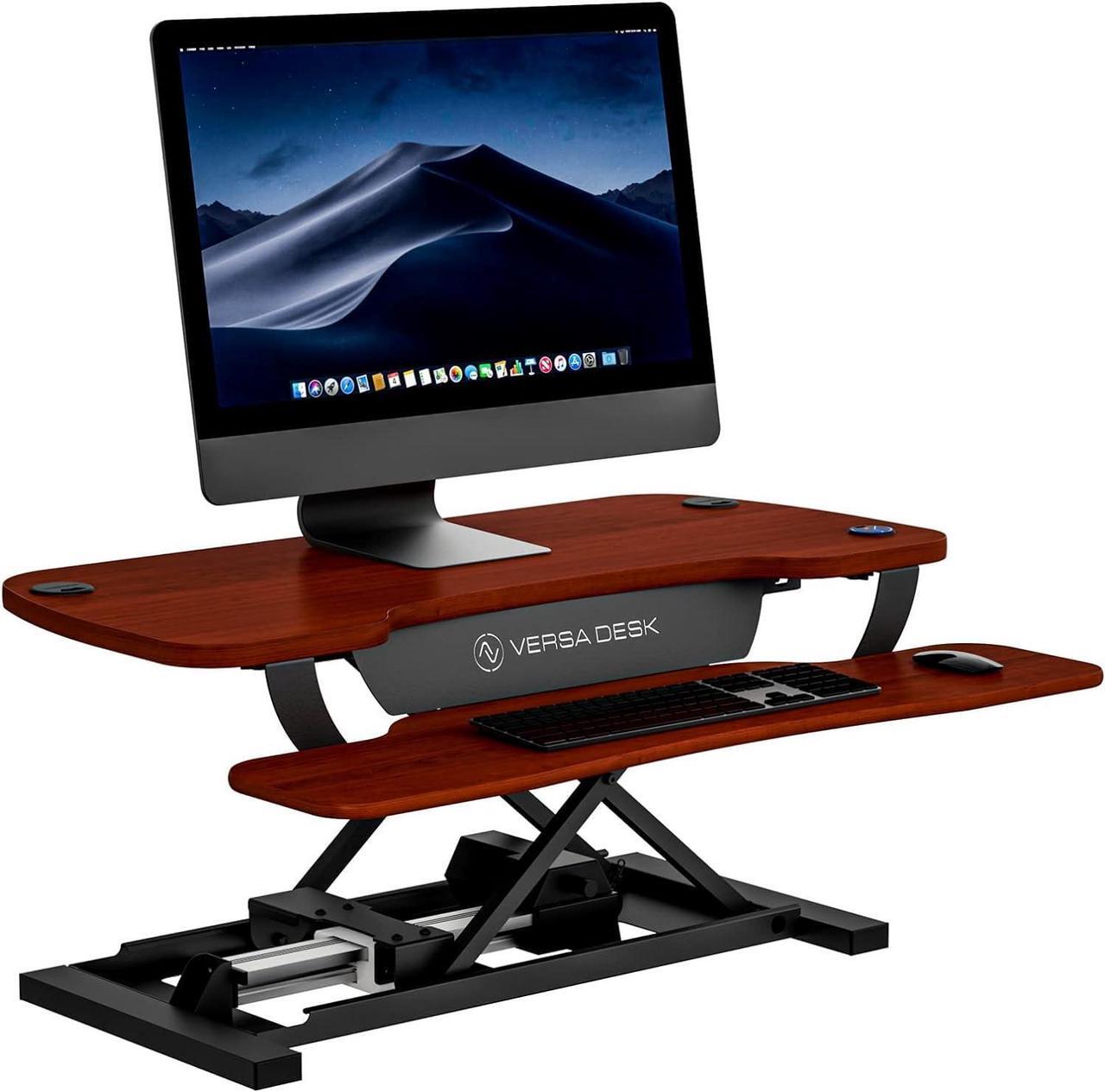 Main image of VERSADESK 36 Inch Standing Desk Converter, PowerPro Electric Height Adjustable Desk Riser for Standing or Sitting, with Keyboard Tray, Built-in USB Charging Port, Holds 80 lbs, Cherry