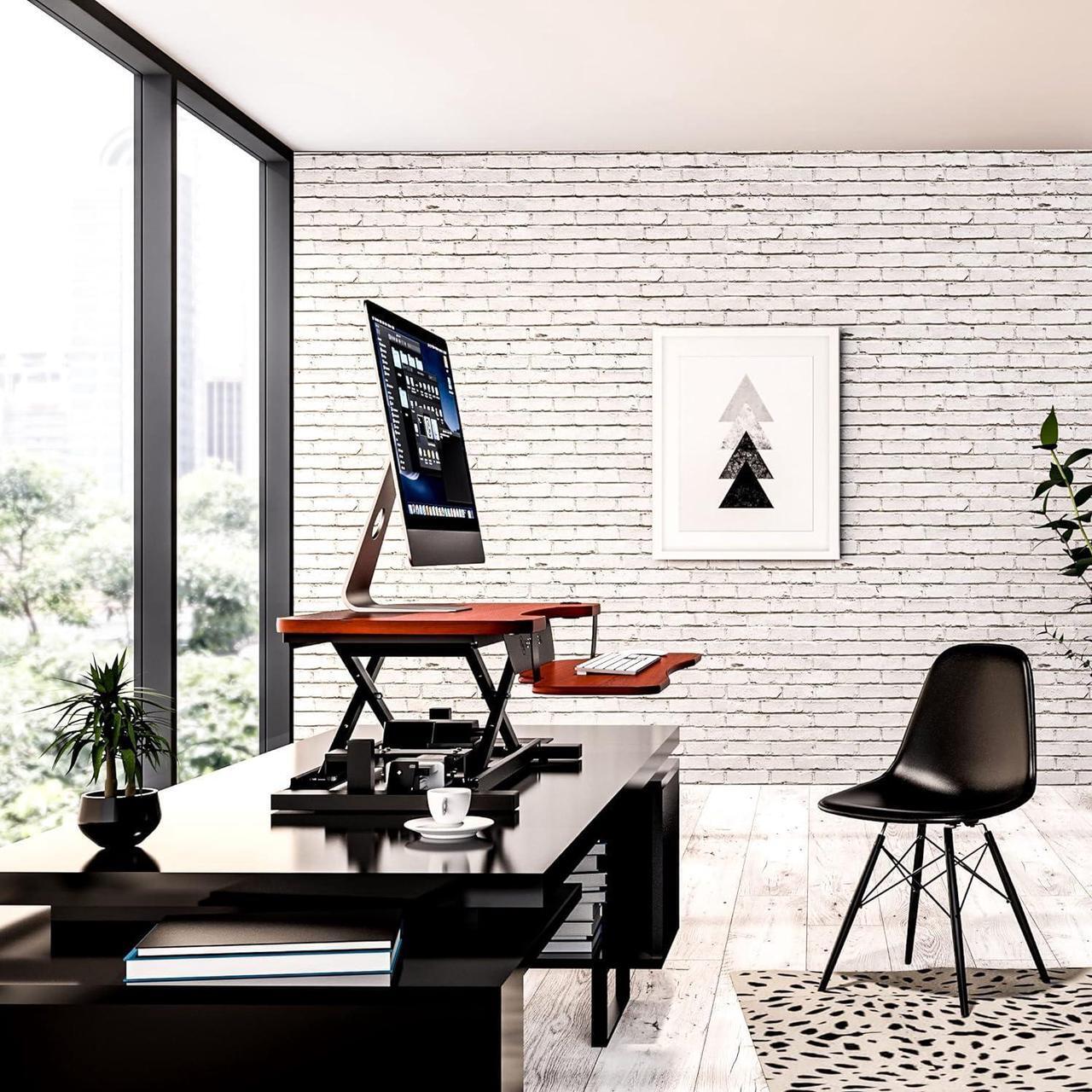 Alt view image 2 of 5 - VERSADESK 36 Inch Standing Desk Converter, PowerPro Electric Height Adjustable Desk Riser for Standing or Sitting, with Keyboard Tray, Built-in USB Charging Port, Holds 80 lbs, Cherry