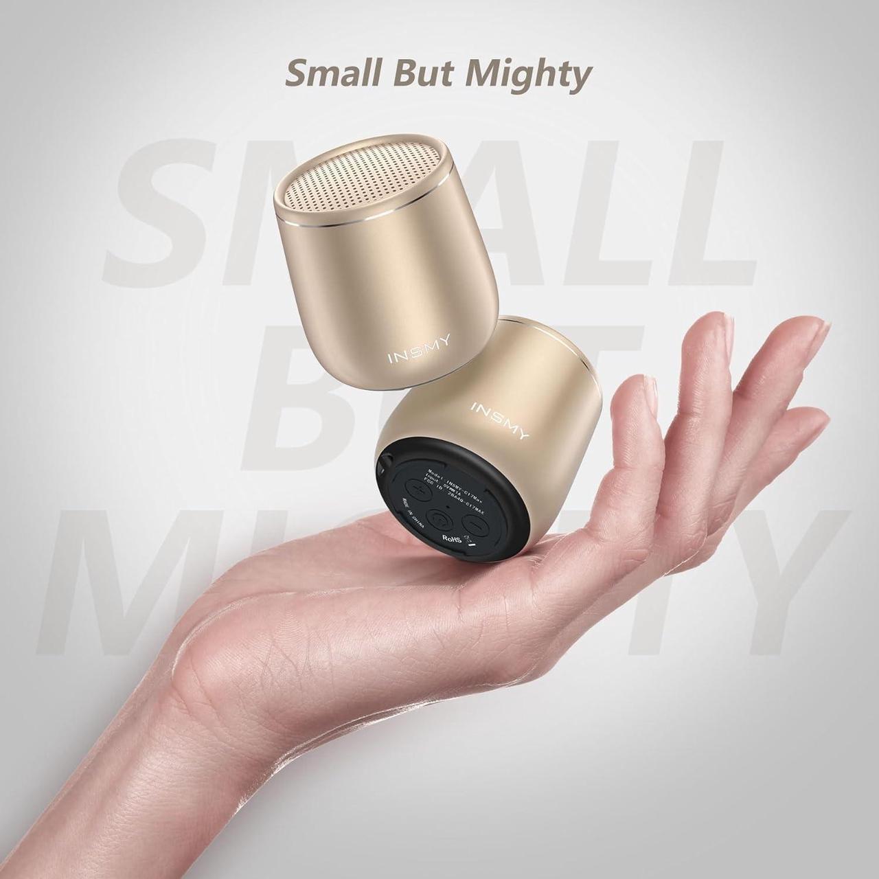 Alt view image 2 of 7 - INSMY Small Bluetooth Speaker, Waterproof Mini Portable Wireless Speaker, Punchy Bass Rich Audio Stereo Pairing, Handheld Pocket Size,Built in Mic for Hiking Biking Gift Laptop Tablet (Gold)