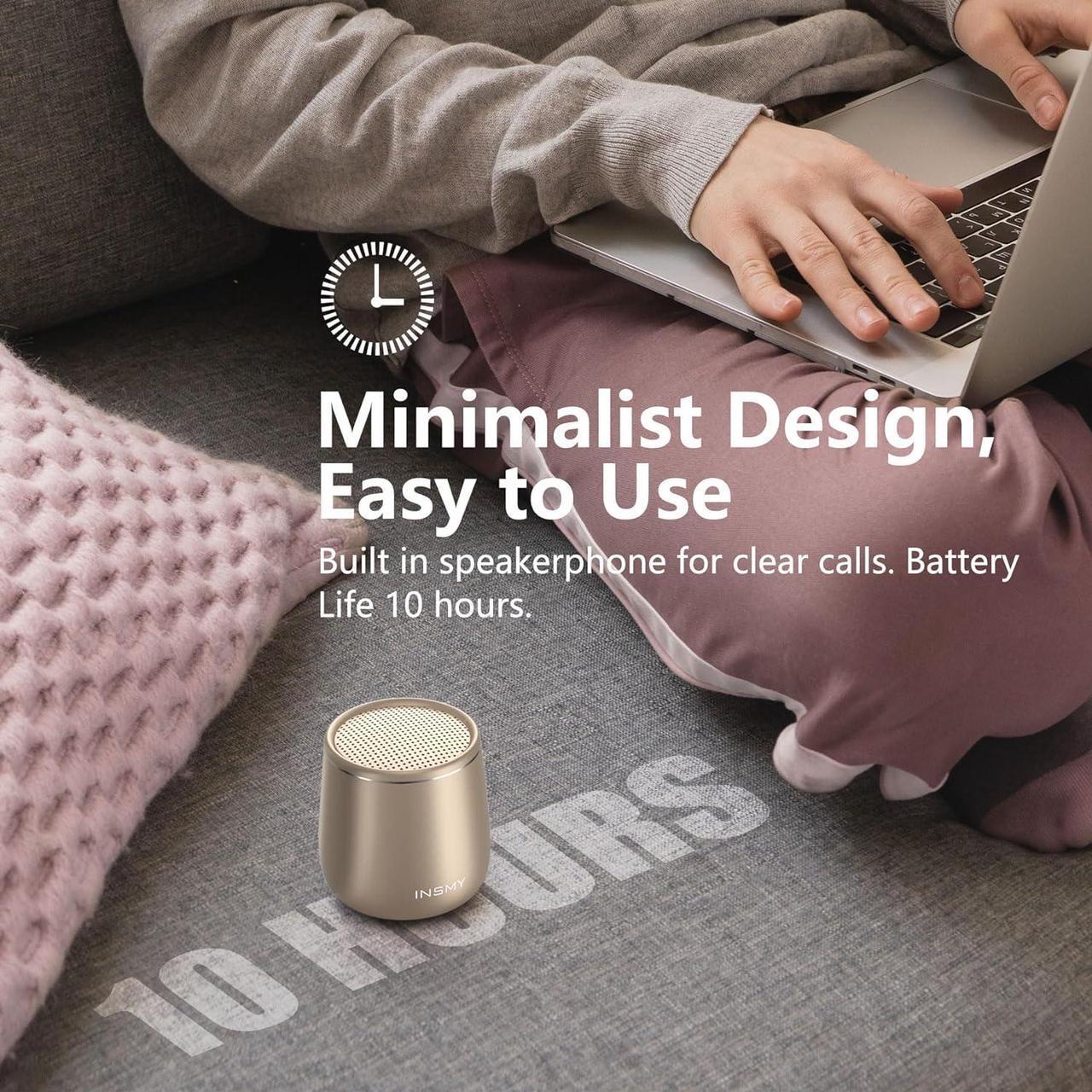 Alt view image 7 of 7 - INSMY Small Bluetooth Speaker, Waterproof Mini Portable Wireless Speaker, Punchy Bass Rich Audio Stereo Pairing, Handheld Pocket Size,Built in Mic for Hiking Biking Gift Laptop Tablet (Gold)