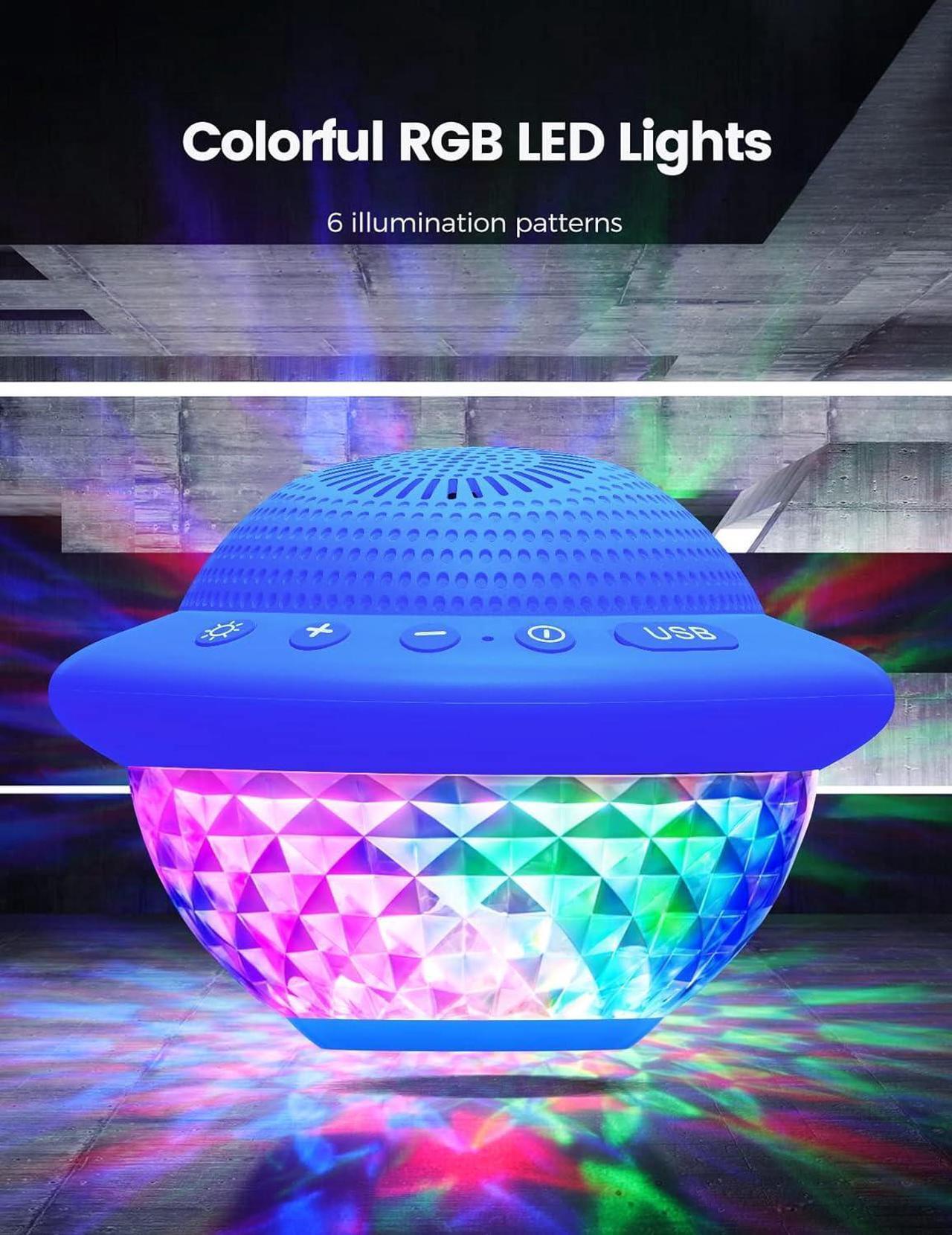 Alt view image 4 of 7 - Floating Pool Speaker with Colorful LED Lights, IPX7 Waterproof Hot Tub Bluetooth Speakers, 10W Stereo Loud Sound, Built-in Mic,Bluetooth 5.3 Portable Wireless Speaker for Shower Bathtub Outdoor Swim