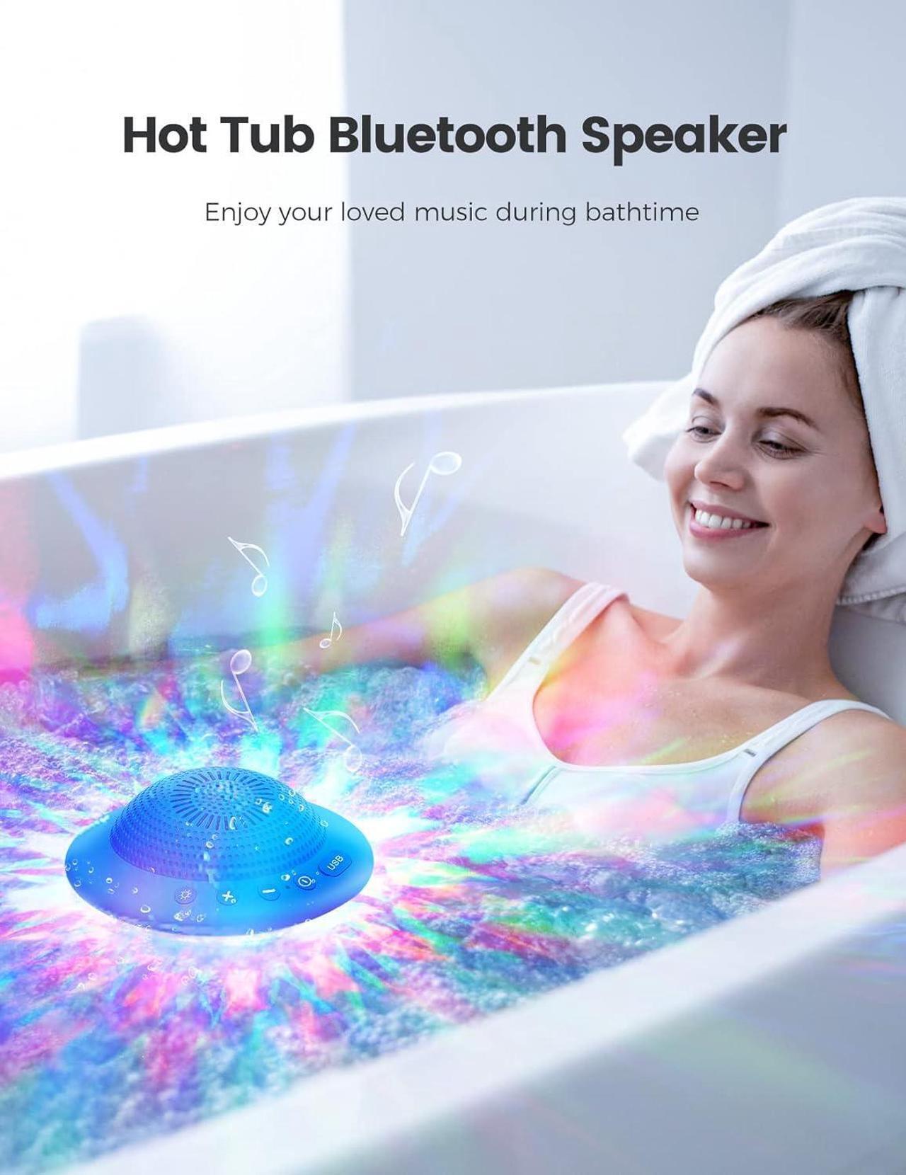 Alt view image 6 of 7 - Floating Pool Speaker with Colorful LED Lights, IPX7 Waterproof Hot Tub Bluetooth Speakers, 10W Stereo Loud Sound, Built-in Mic,Bluetooth 5.3 Portable Wireless Speaker for Shower Bathtub Outdoor Swim