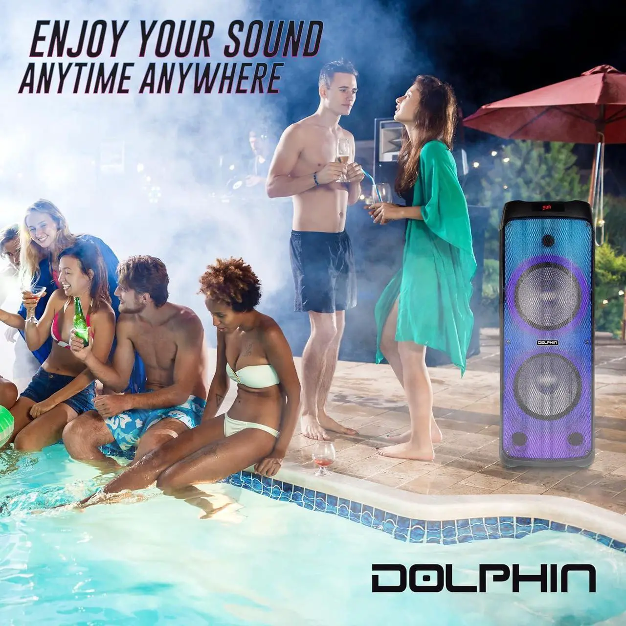 Alt view image 3 of 7 - Dolphin SPF-1212R Powerful Sound & BASS | Portable Rechargeable Big Party Speaker | Dual 12", 3X 1 Tweeters | LED Party Lights, Handles and Wheels