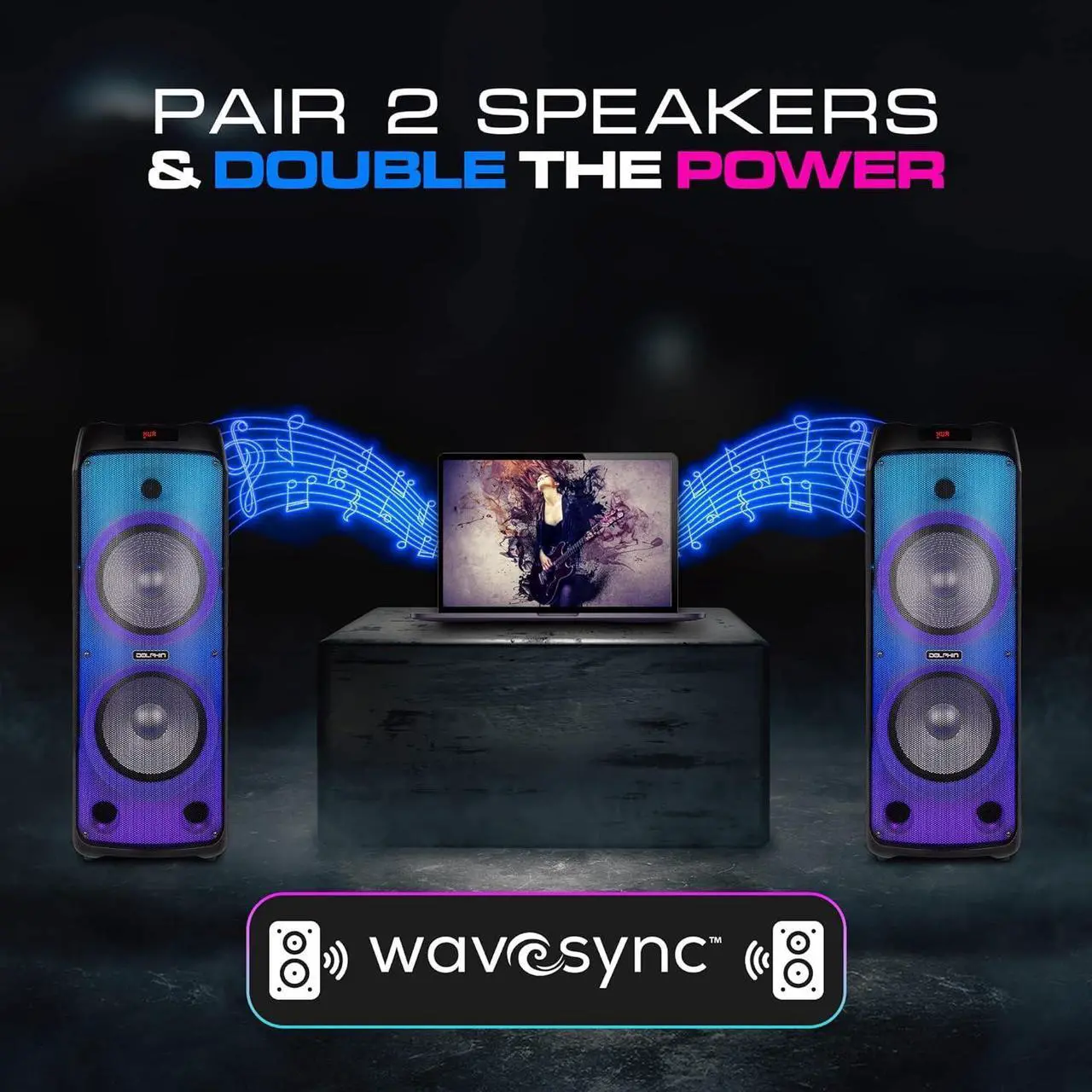 Alt view image 6 of 7 - Dolphin SPF-1212R Powerful Sound & BASS | Portable Rechargeable Big Party Speaker | Dual 12", 3X 1 Tweeters | LED Party Lights, Handles and Wheels