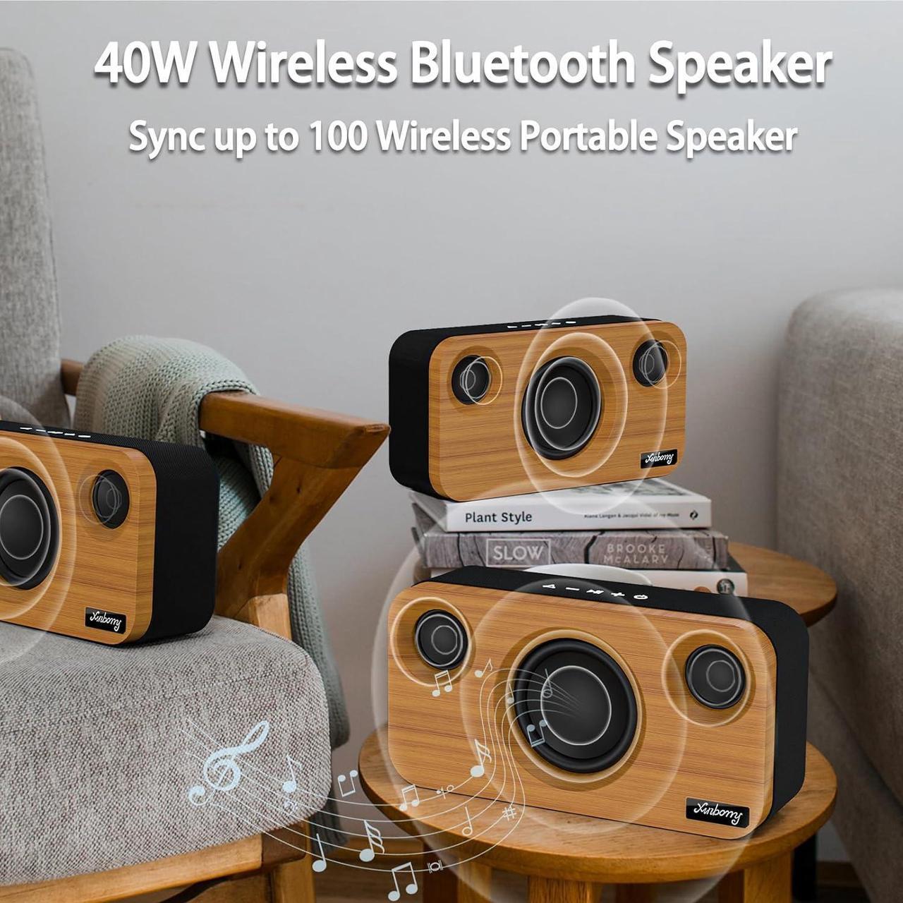 Alt view image 2 of 6 - Bluetooth Speaker with Deep Bass, 40W(Peak) Wireless Portable Speaker with TWS, AUX, TF Card, Stereo Sound Wood Home Audio Sync up to 100 Bluetooth 5.3 Speakers For Home Party, Outdoor Camping