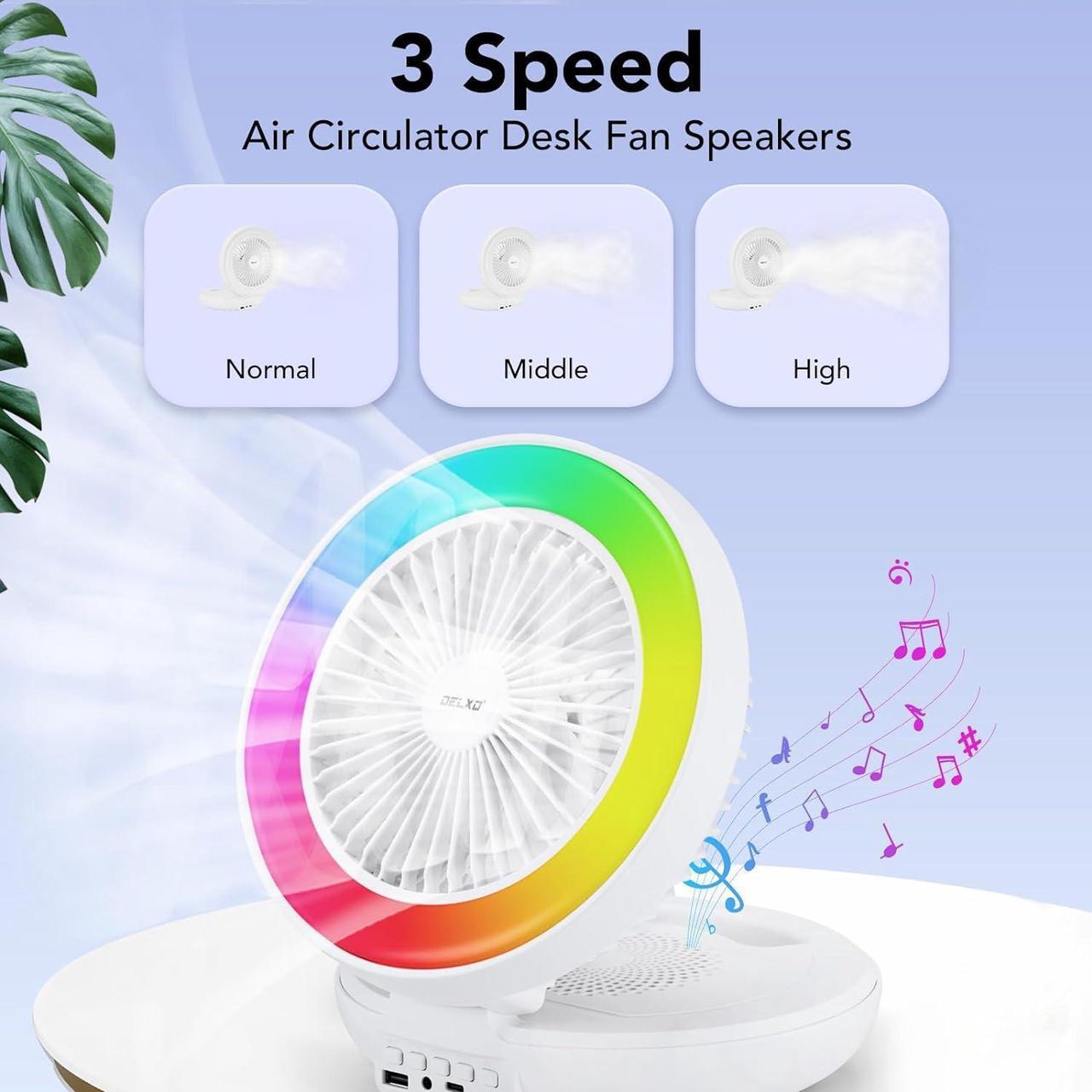 Alt view image 3 of 7 - Delxo Portable Fan Bluetooth Speakers Rechargeable,Wireless Bluetooth Speaker with LED Night Light for Bedroom,Large Battery Power Radio Speaker with USB-C Charging White