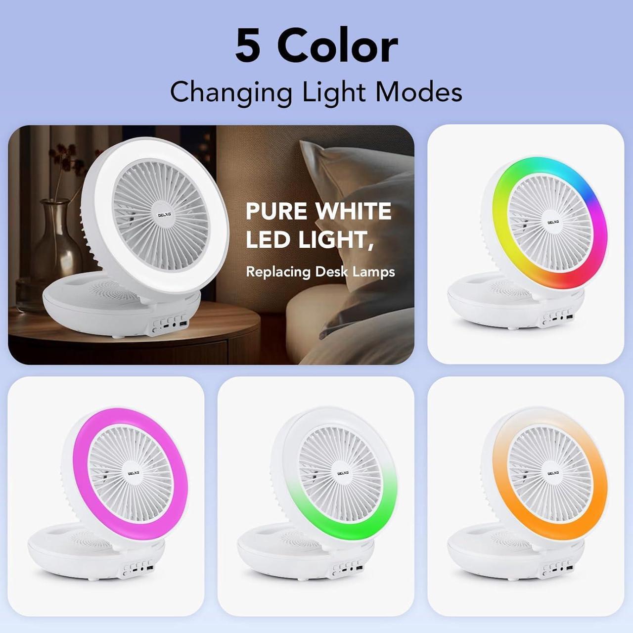 Alt view image 4 of 7 - Delxo Portable Fan Bluetooth Speakers Rechargeable,Wireless Bluetooth Speaker with LED Night Light for Bedroom,Large Battery Power Radio Speaker with USB-C Charging White
