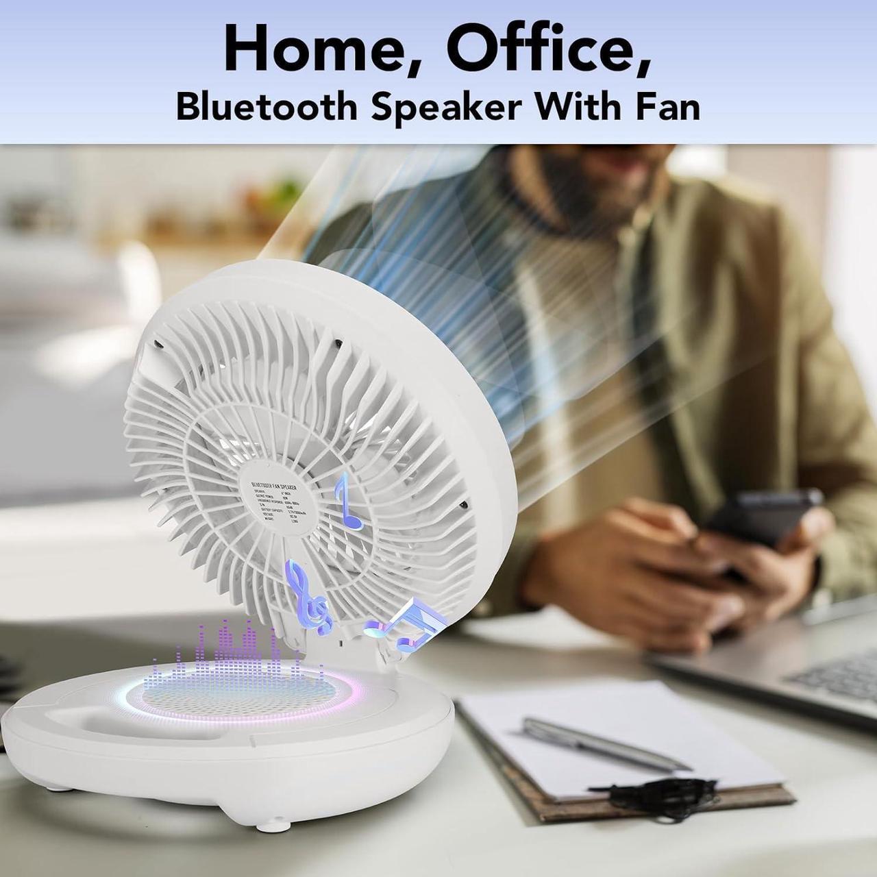Alt view image 6 of 7 - Delxo Portable Fan Bluetooth Speakers Rechargeable,Wireless Bluetooth Speaker with LED Night Light for Bedroom,Large Battery Power Radio Speaker with USB-C Charging White