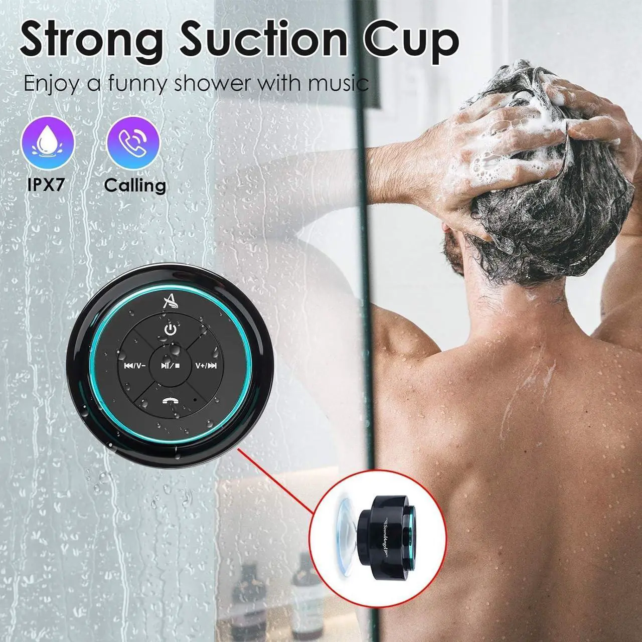 Alt view image 3 of 7 - XLeader, Upgraded, Shower Speaker, Certified IPX7 Waterproof Bluetooth Wireless Speaker, Electronics Gifts for Girls Boys Men Women Kids, 5W Mini Portable Speaker with Suction Cup and Mic for Bathroom