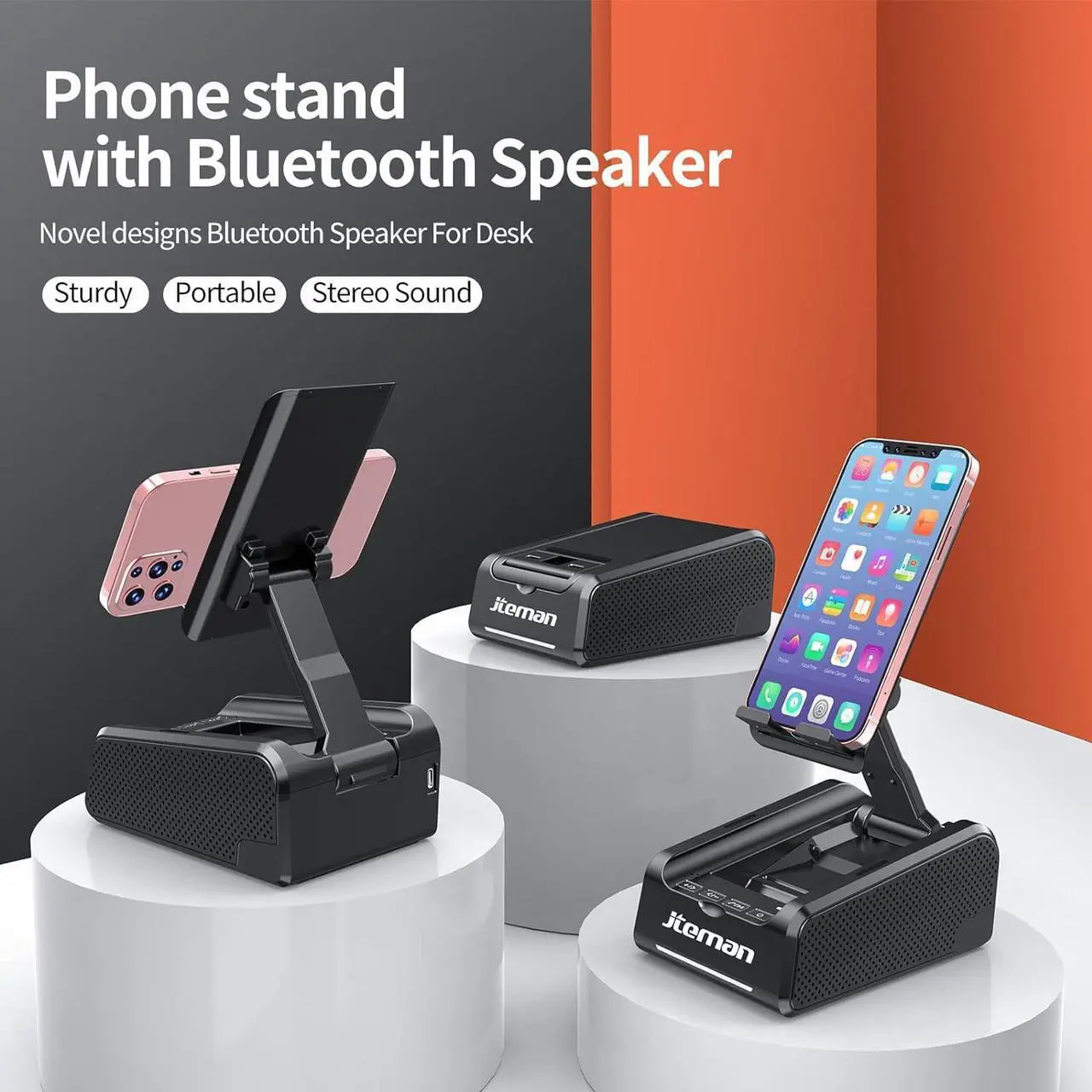 Alt view image 2 of 6 - JTEMAN Phone Stand Wireless Bluetooth Speaker,Desktop Kitchen Gadgets Phone Stand,Portable Phone Stand with Speaker,Gifts for Women and Men
