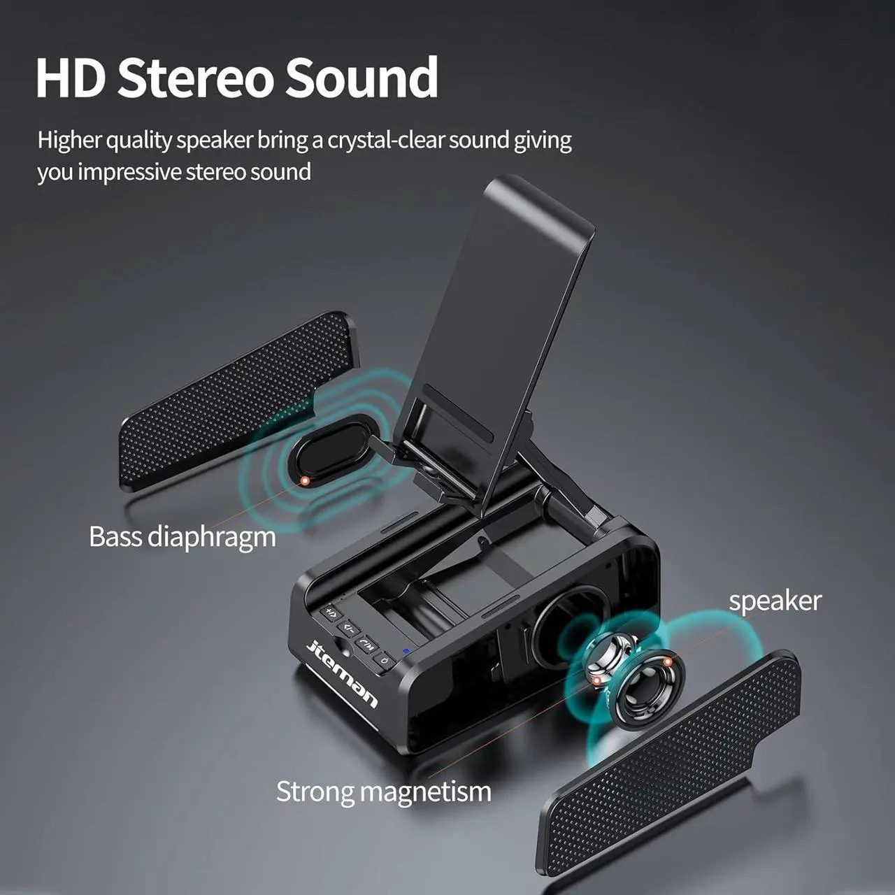 Alt view image 3 of 6 - JTEMAN Phone Stand Wireless Bluetooth Speaker,Desktop Kitchen Gadgets Phone Stand,Portable Phone Stand with Speaker,Gifts for Women and Men