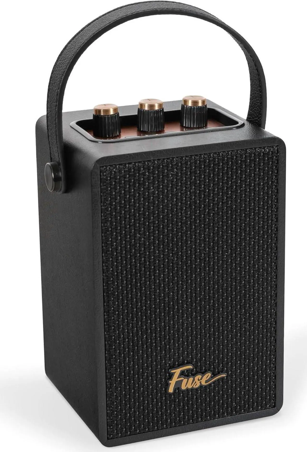 Main image of Fuse Andle Vintage Retro Bluetooth Speaker with Vegan Leather Handle | Portable Speaker with Smartphone Connection | USB & AUX Input | Stylish Black Wood Exterior